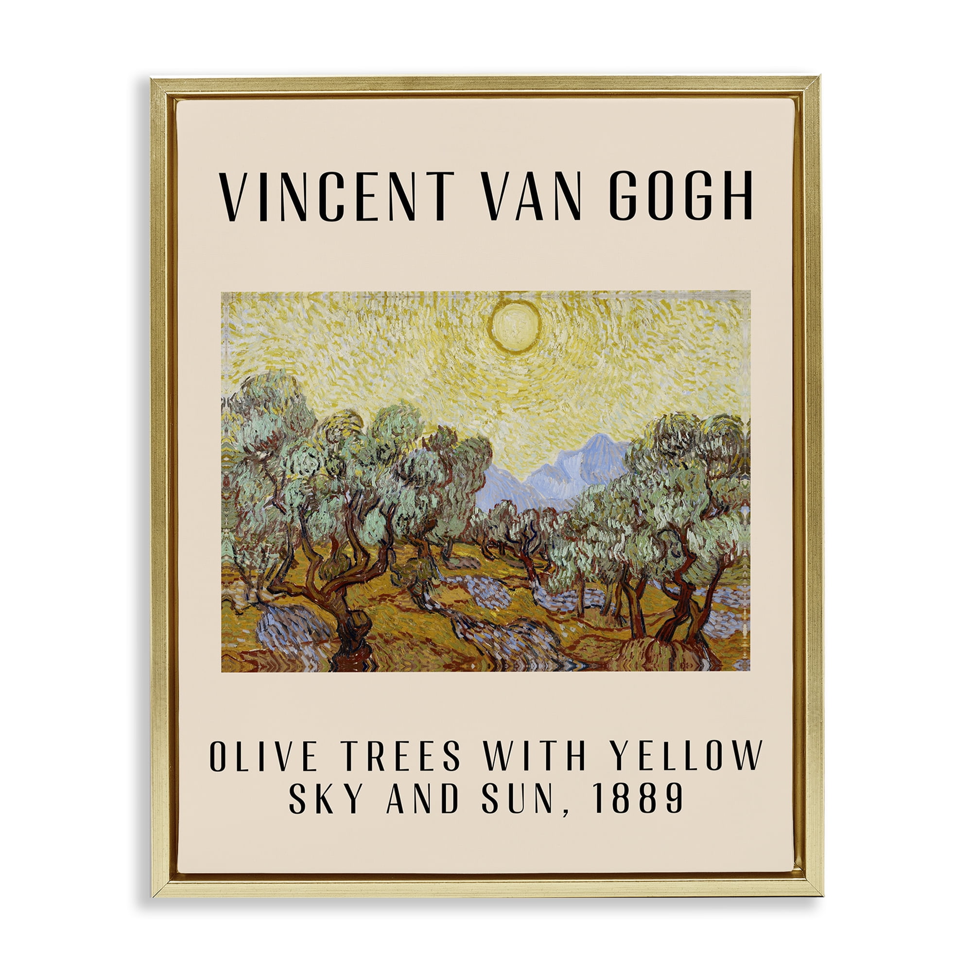 Stupell Industries Classic Olive Trees Van Gogh Landscape & Nature Painting Gold Floater Framed Canvas Art Print Wall Art, 17 x 21