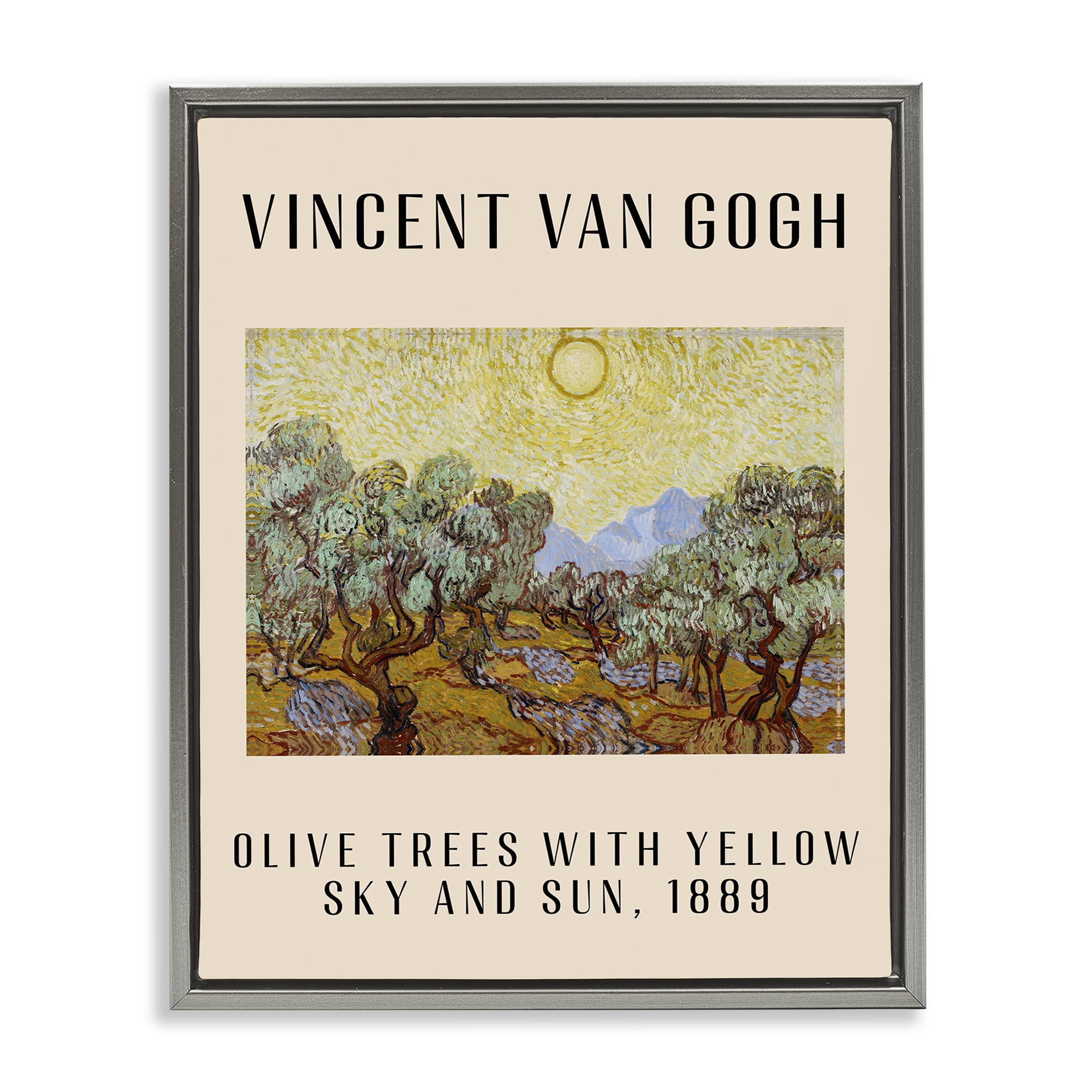 Stupell Industries Classic Olive Trees Van Gogh Landscape & Nature Painting Gray Floater Framed Canvas Art Print Wall Art, 25 x 31