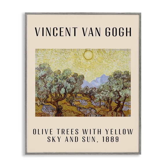 Stupell Industries Classic Olive Trees Van Gogh Landscape & Nature Painting Gray Framed Art Print Wall Art, 24 x 30