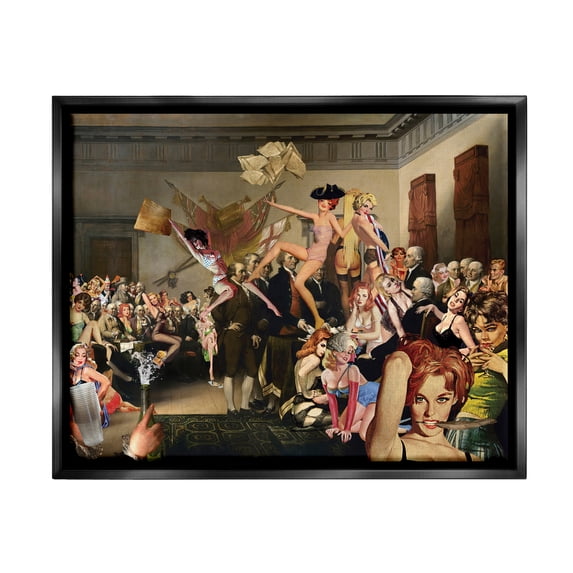 Stupell Industries Classic Painting Collage Novelty Painting Black Floater Framed Canvas Art Print Wall Art, 31 x 25