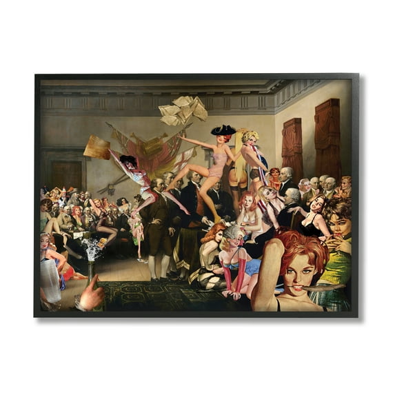 Stupell Industries Classic Painting Collage Novelty Painting Black Framed Art Print Wall Art, 30 x 24