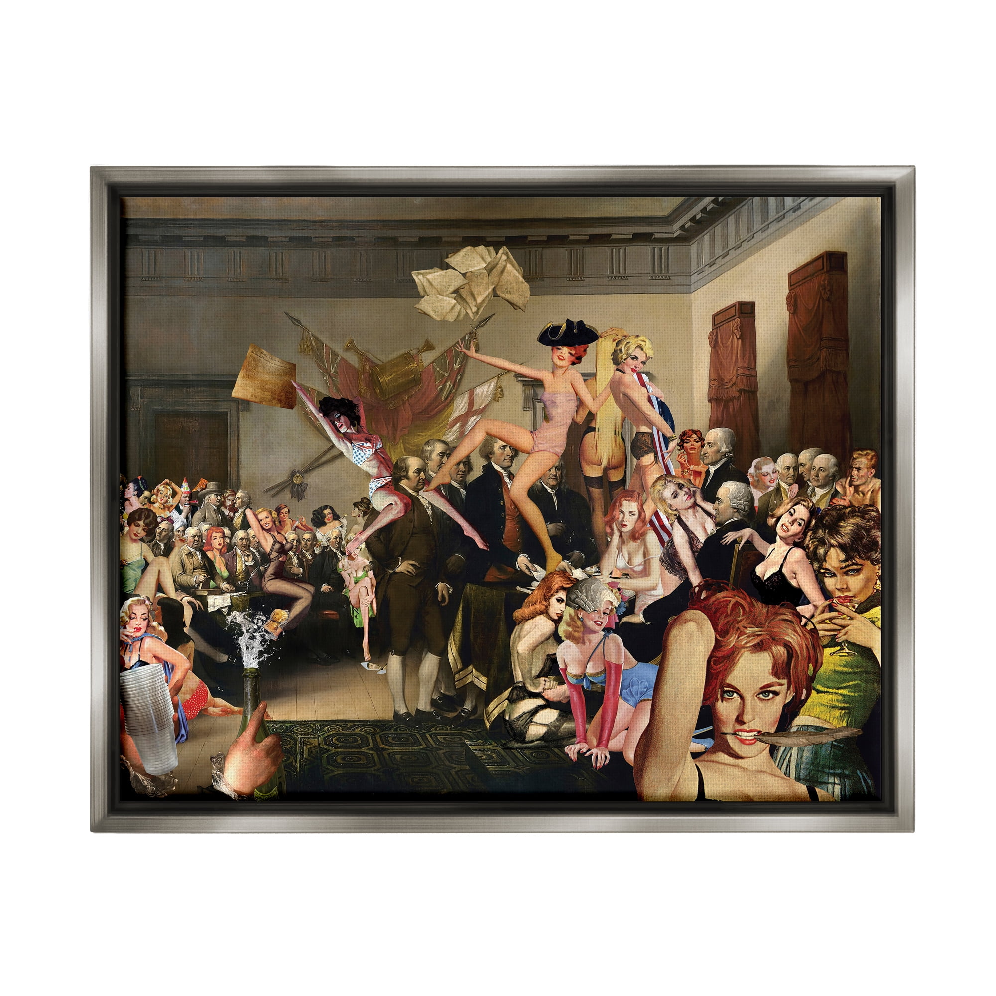 Stupell Industries Classic Painting Collage Novelty Painting Gray Floater Framed Canvas Art Print Wall Art, 21 x 17