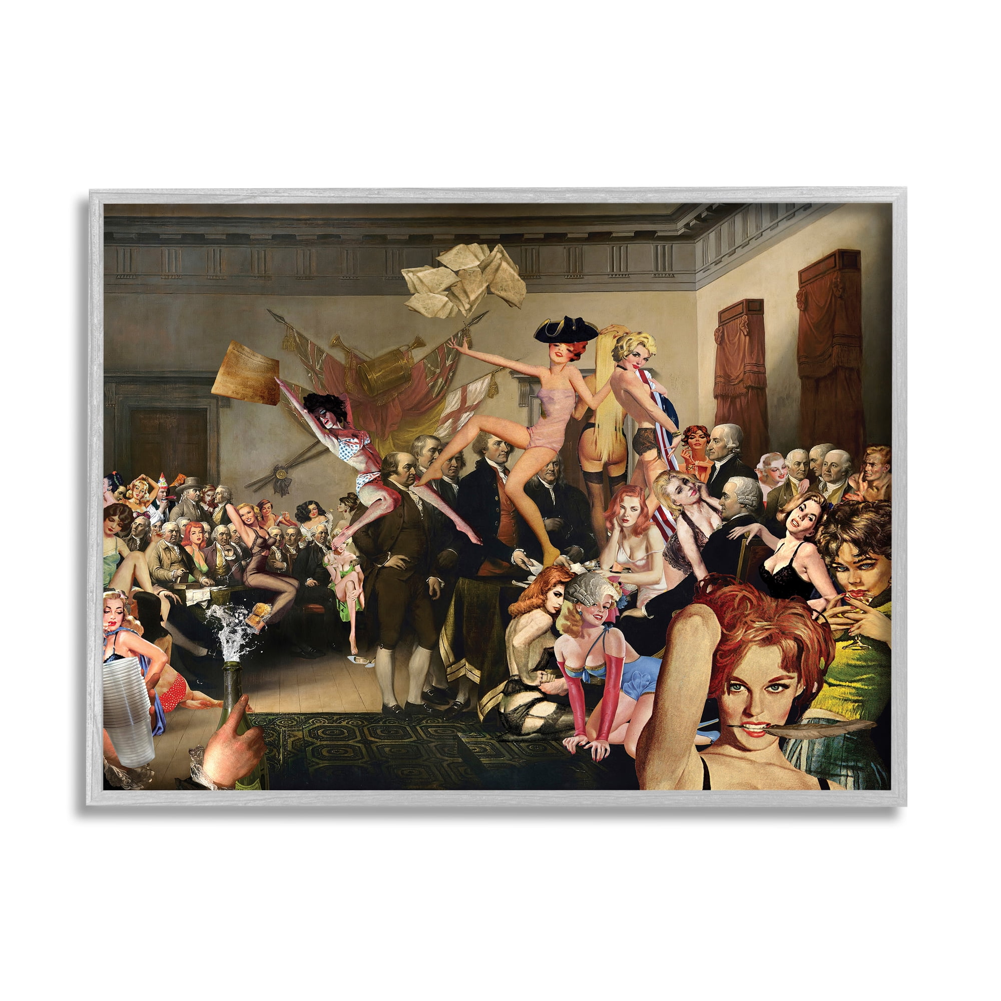 Stupell Industries Classic Painting Collage Novelty Painting Gray Framed Art Print Wall Art, 14 x 11