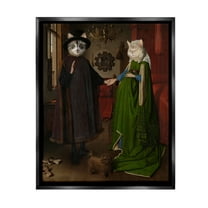 Stupell Industries Classic Painting with Cats Animals & Insects Painting Black Floater Framed Canvas Art Print Wall Art, 17 x 21