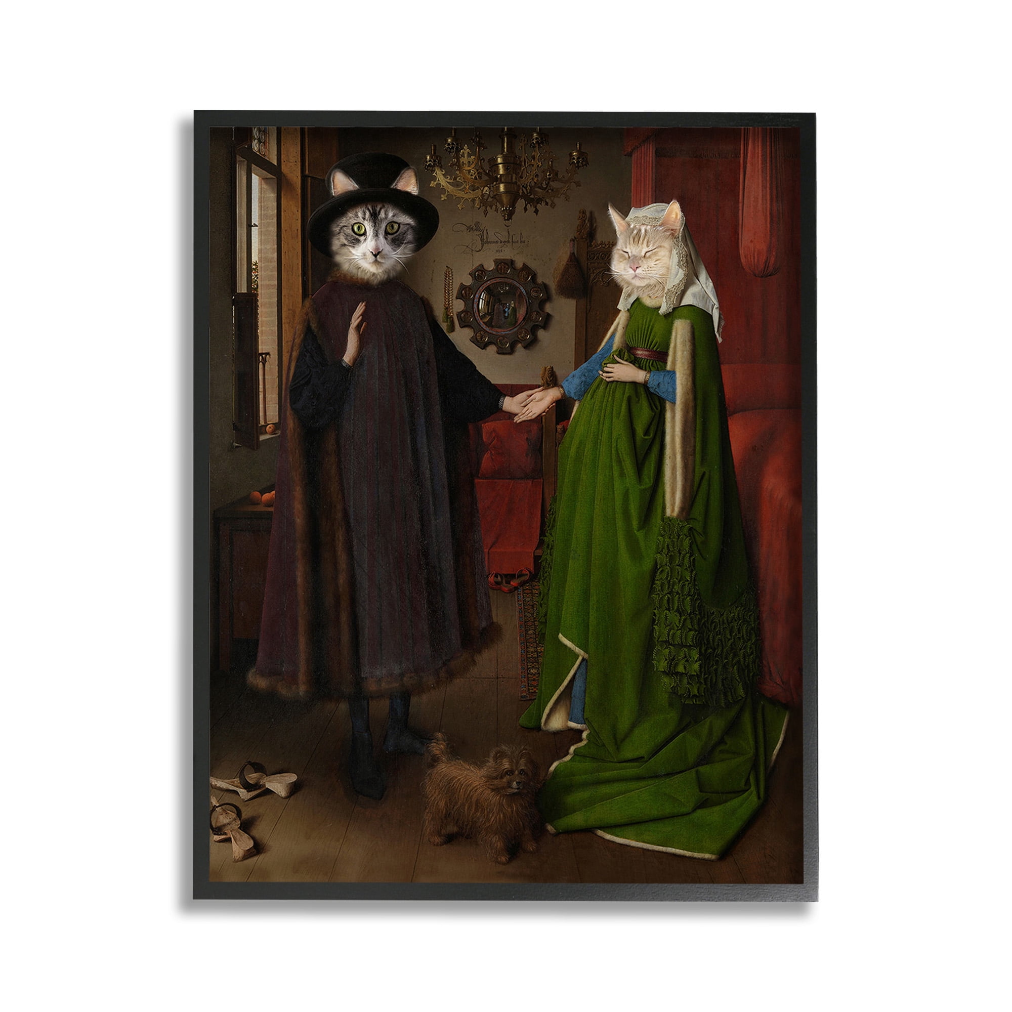 Stupell Industries Classic Painting with Cats Animals & Insects Painting Black Framed Art Print Wall Art, 11 x 14