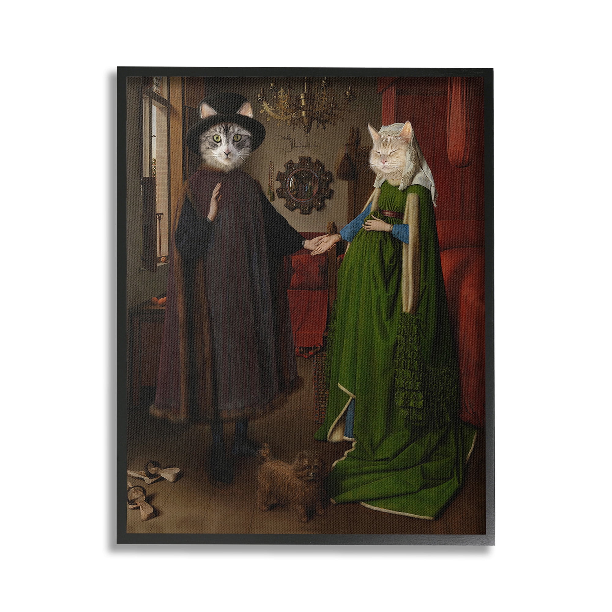 Stupell Industries Classic Painting with Cats Animals & Insects Painting Black Framed Art Print Wall Art, 16 x 20