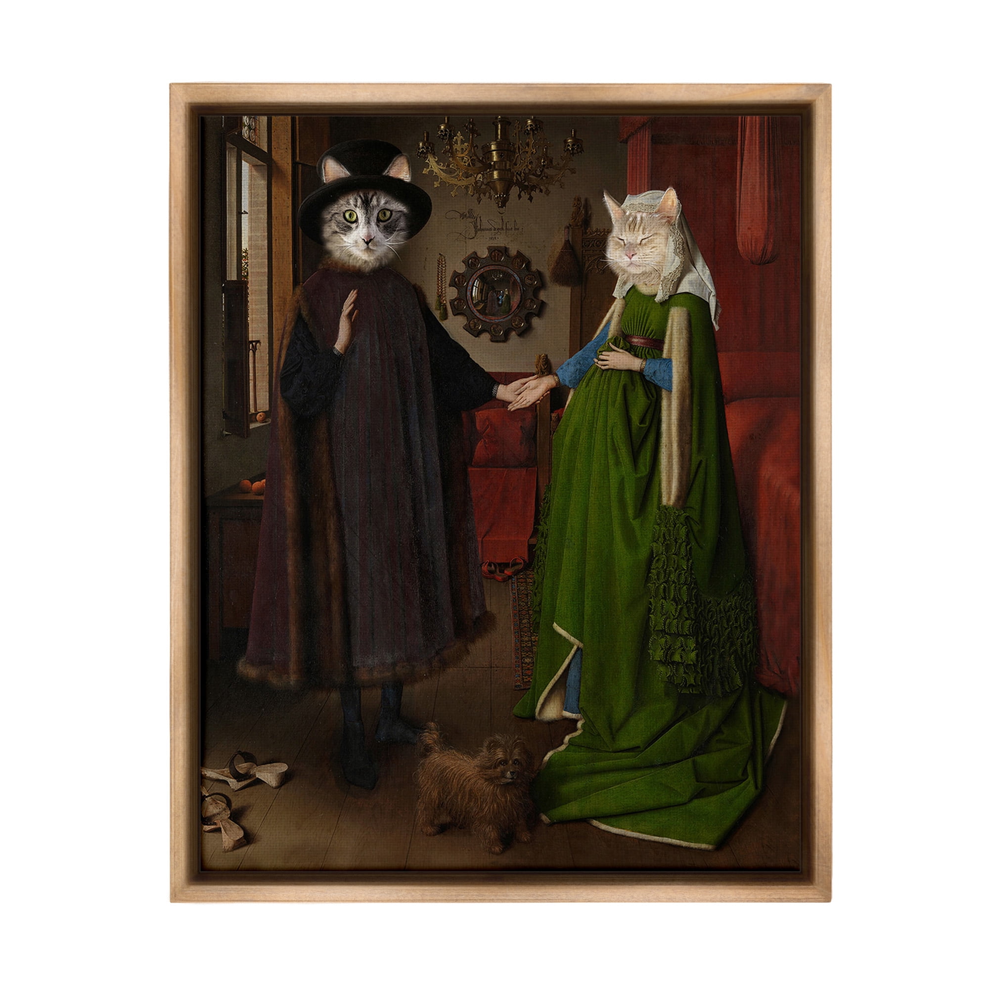 Stupell Industries Classic Painting with Cats Animals & Insects Painting Brown Floater Framed Canvas Art Print Wall Art, 17 x 21