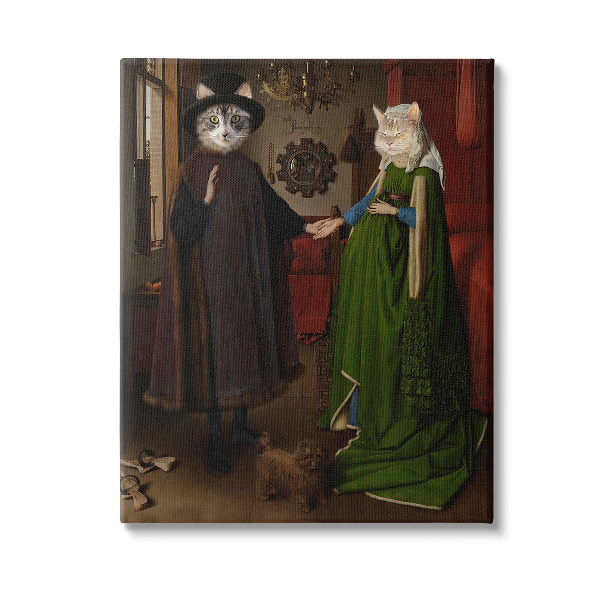 Classic Cats in Green and Brown Canvas Wall Art, 16 x 20