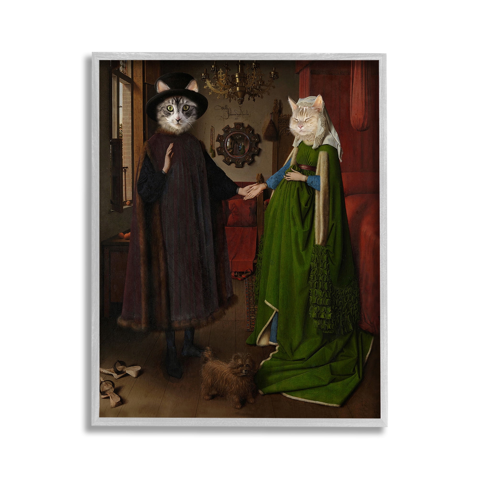 Stupell Industries Classic Painting with Cats Animals & Insects Painting Gray Framed Art Print Wall Art, 11 x 14