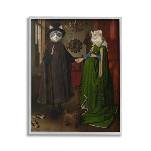 Stupell Industries Classic Painting with Cats Animals & Insects Painting Gray Framed Art Print Wall Art, 16 x 20