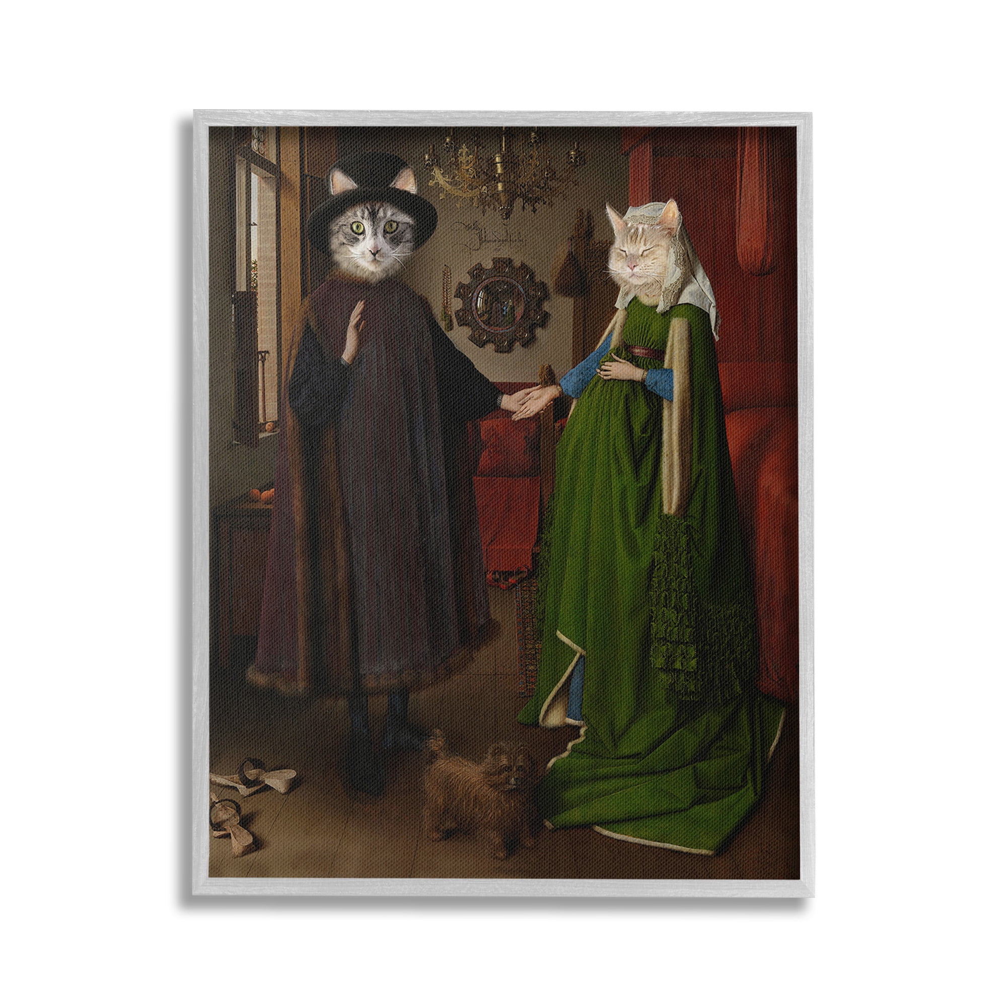 Stupell Industries Classic Painting with Cats Animals & Insects Painting Gray Framed Art Print Wall Art, 24 x 30