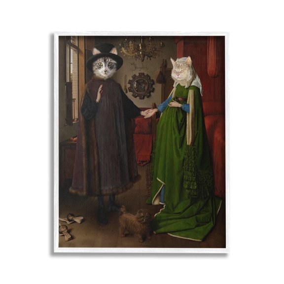 Stupell Industries Classic Painting with Cats Animals & Insects Painting White Framed Art Print Wall Art, 16 x 20