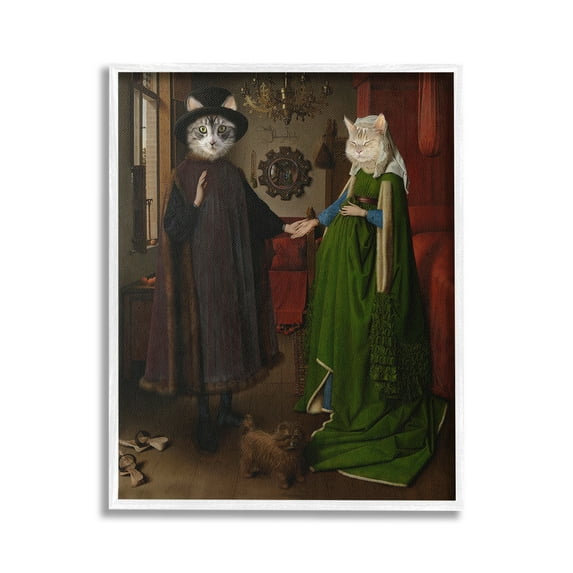 Stupell Industries Classic Painting with Cats Animals & Insects Painting White Framed Art Print Wall Art, 16 x 20