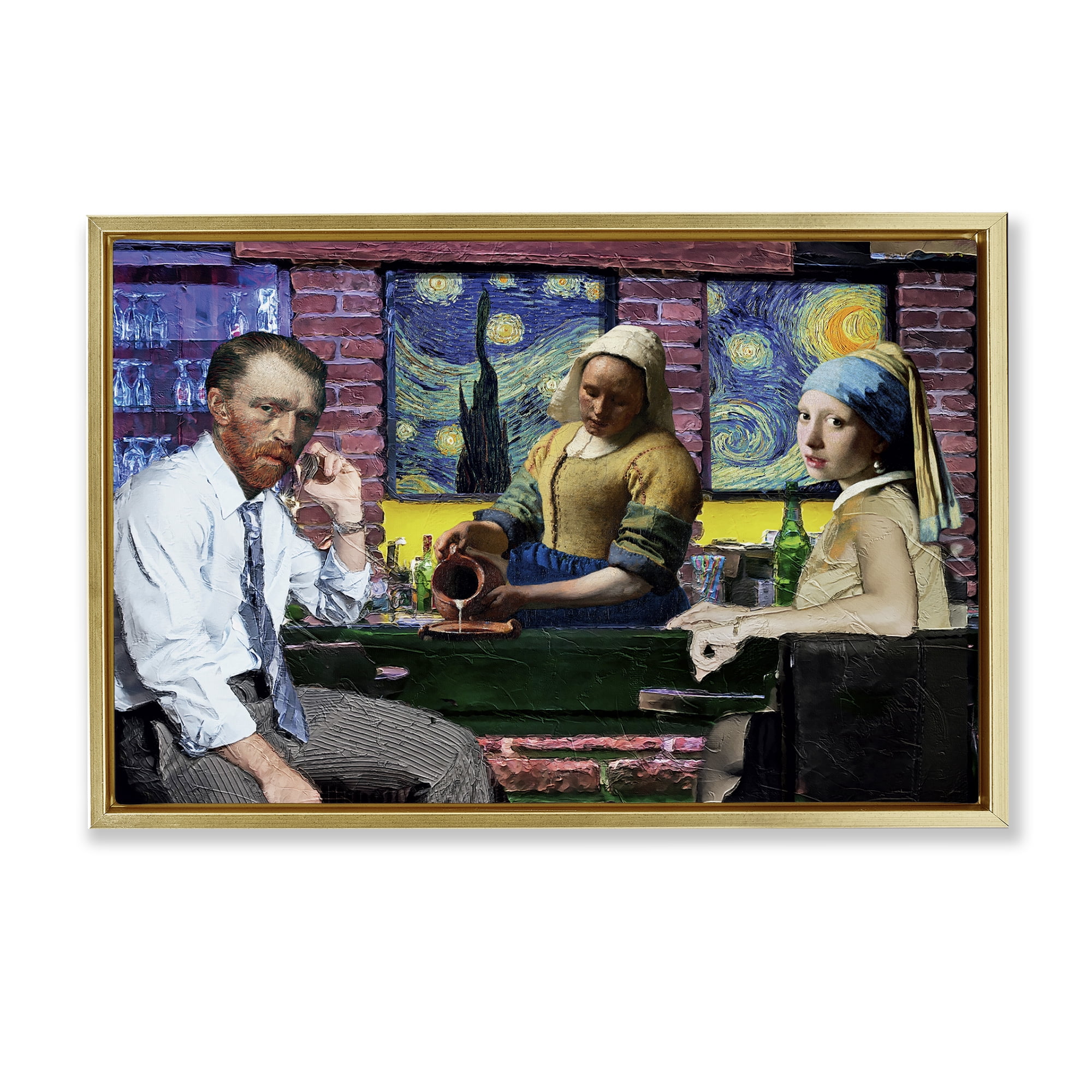 Stupell Industries Classic Paintings Gathered Novelty & Humor Painting Gold Floater Framed Canvas Art Print Wall Art, 31 x 21