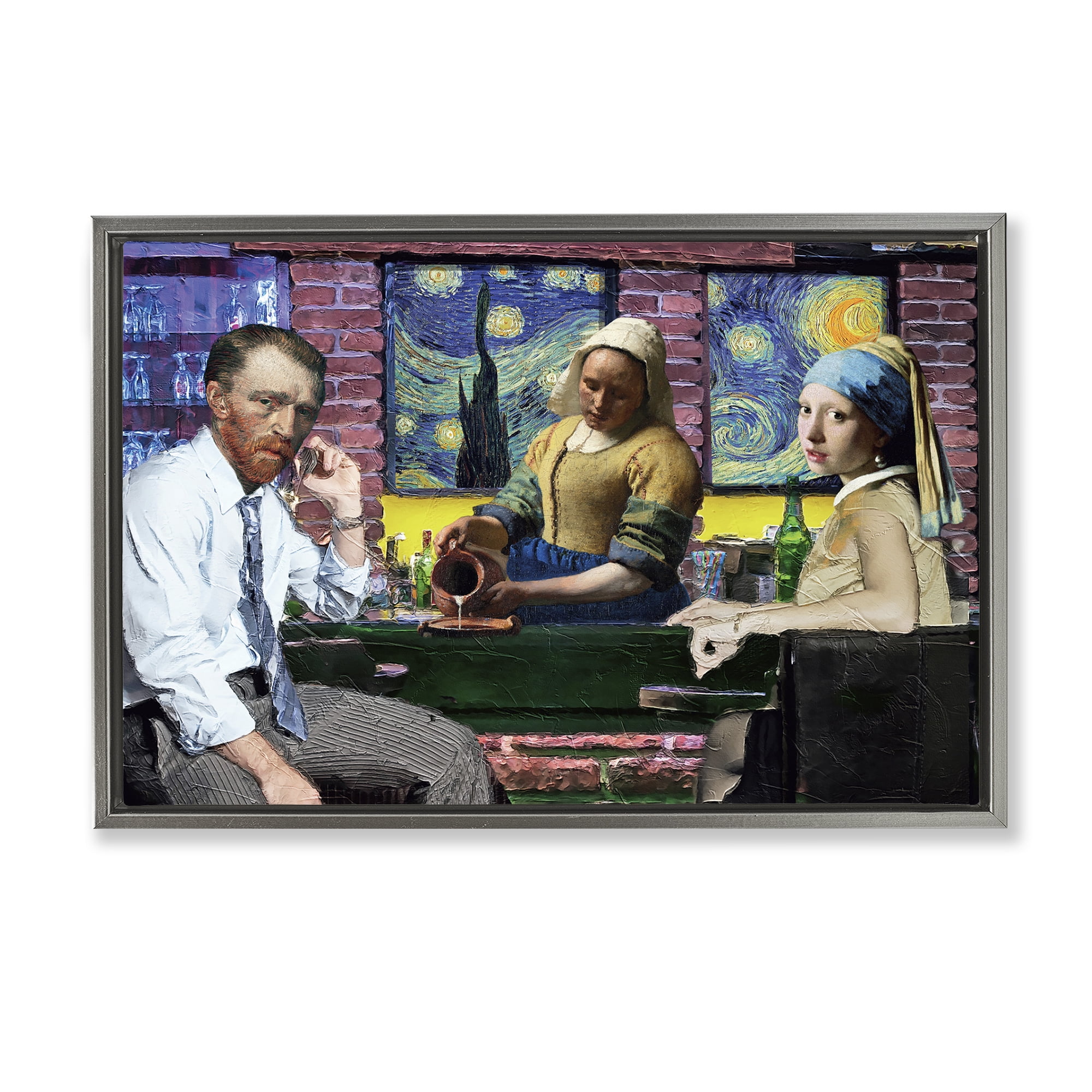 Stupell Industries Classic Paintings Gathered Novelty & Humor Painting Gray Floater Framed Canvas Art Print Wall Art, 31 x 21