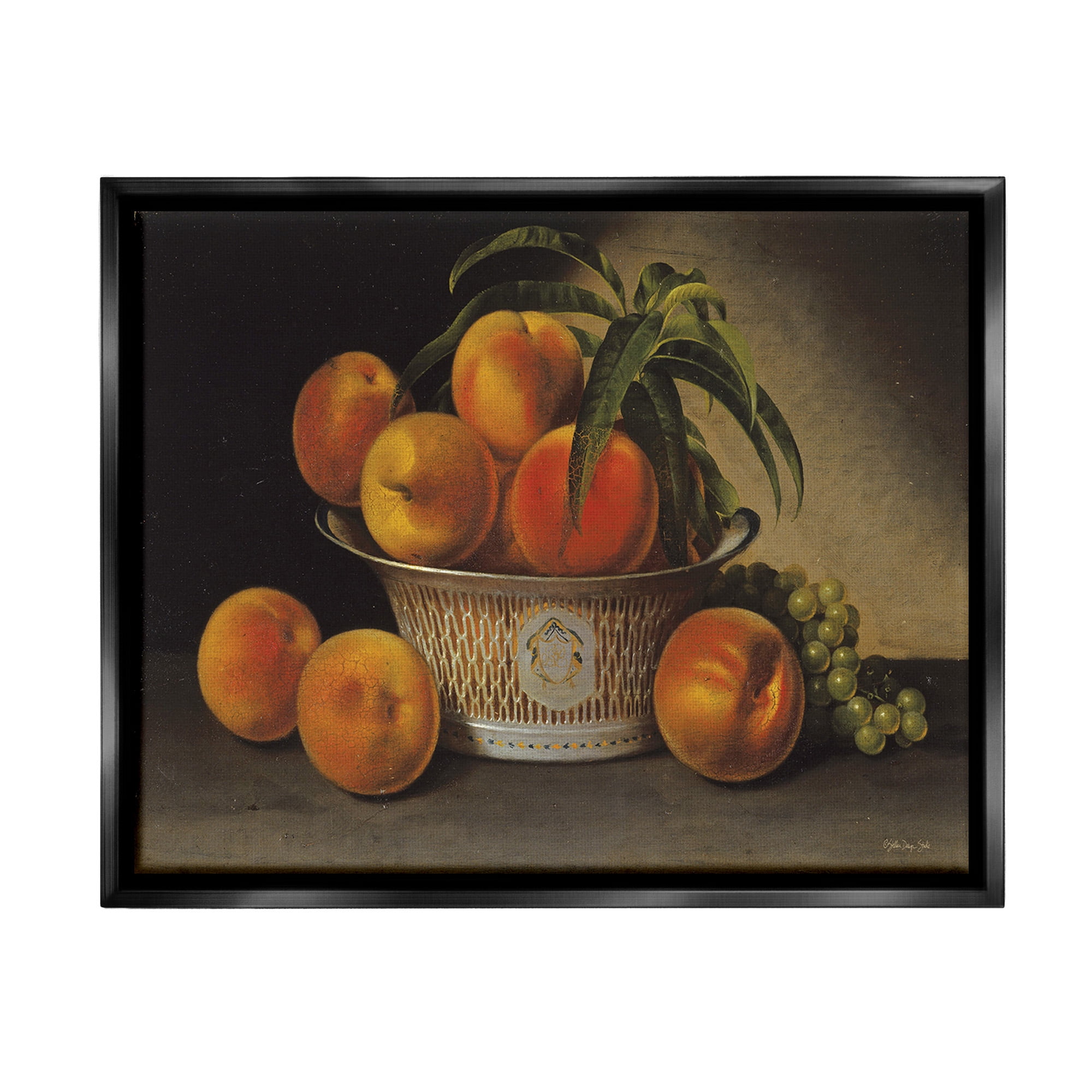 Stupell Industries Classic Peaches & Grapes Food & Beverage Painting Black Floater Framed Canvas Art Print Wall Art, 31 x 25