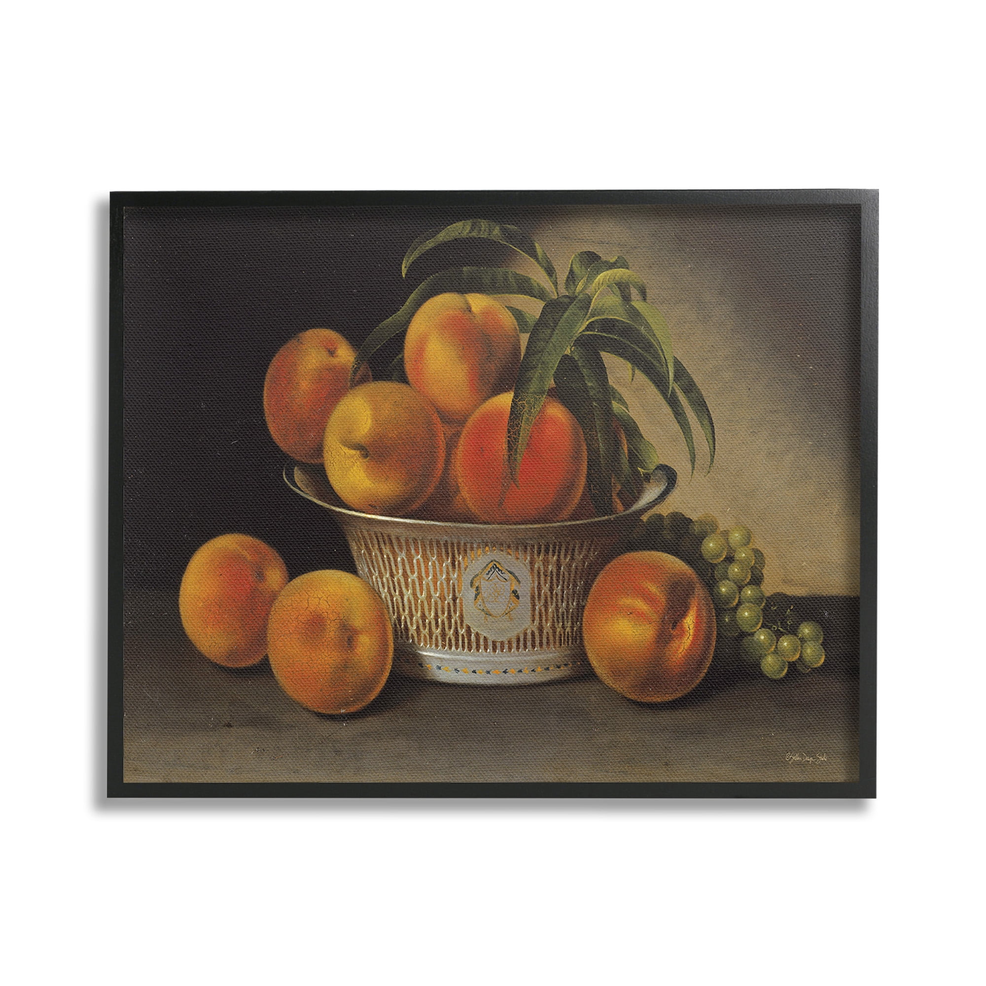 Stupell Industries Classic Peaches & Grapes Food & Beverage Painting Black Framed Art Print Wall Art, 30 x 24