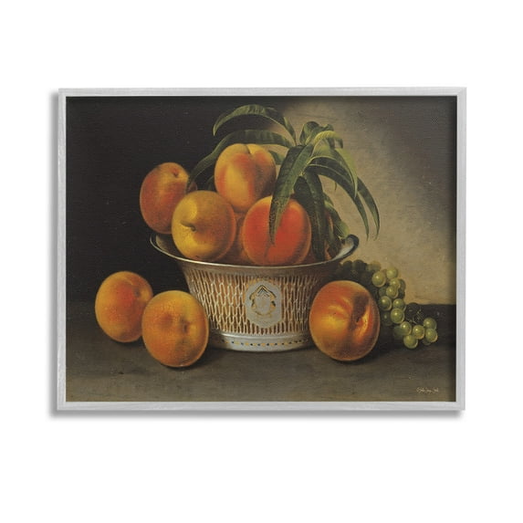 Stupell Industries Classic Peaches & Grapes Food & Beverage Painting Gray Framed Art Print Wall Art, 14 x 11