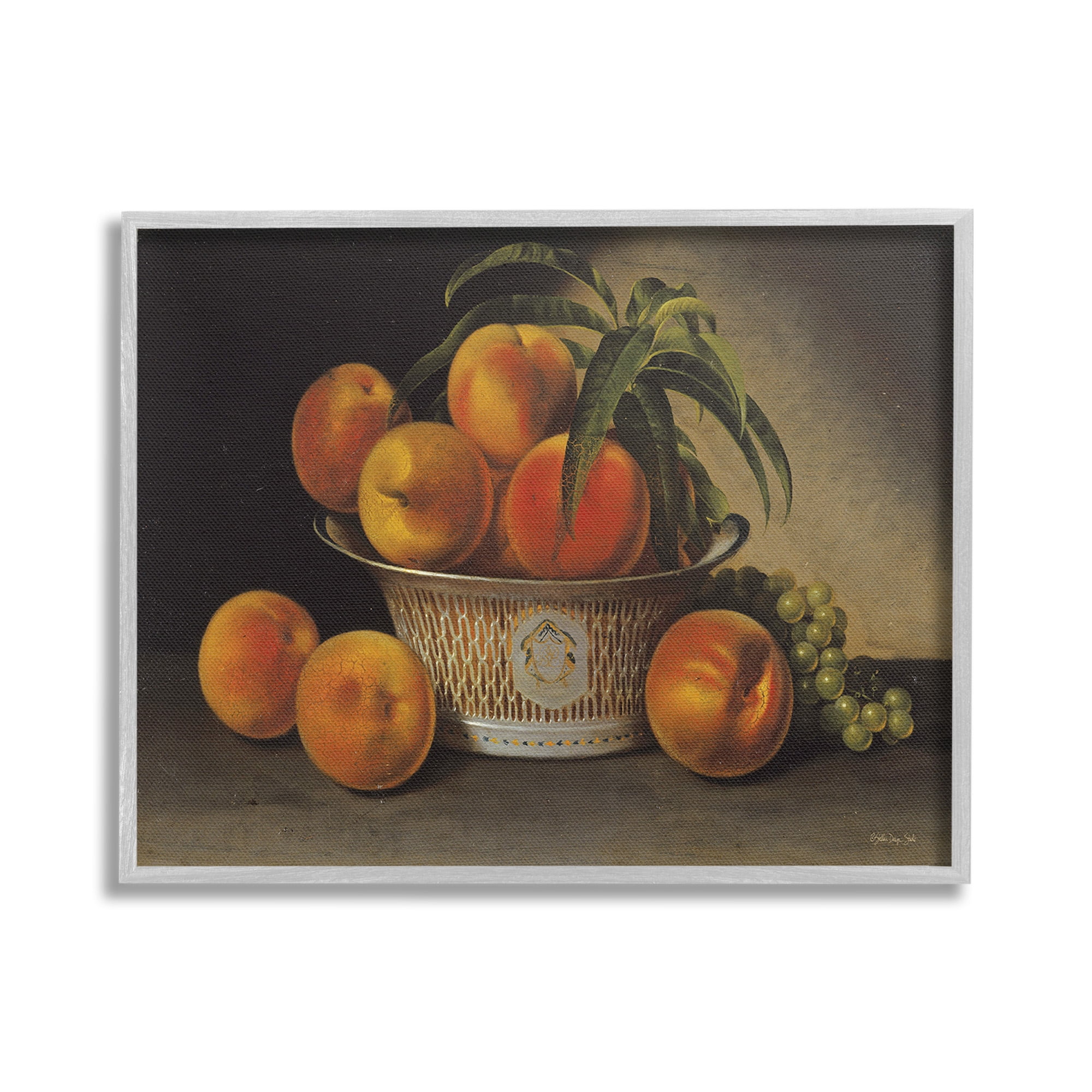 Stupell Industries Classic Peaches & Grapes Food & Beverage Painting Gray Framed Art Print Wall Art, 30 x 24
