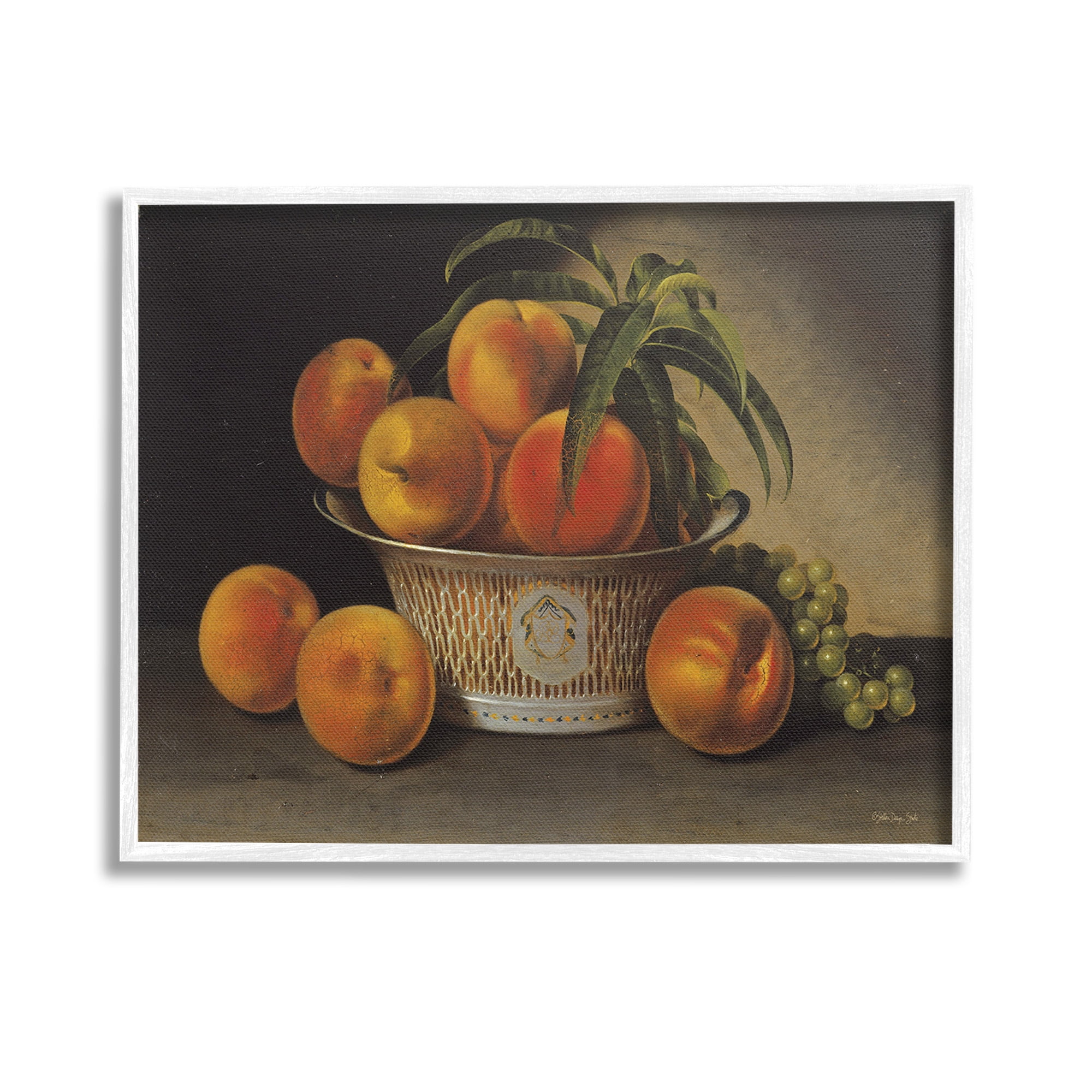 Stupell Industries Classic Peaches & Grapes Food & Beverage Painting White Framed Art Print Wall Art, 14 x 11