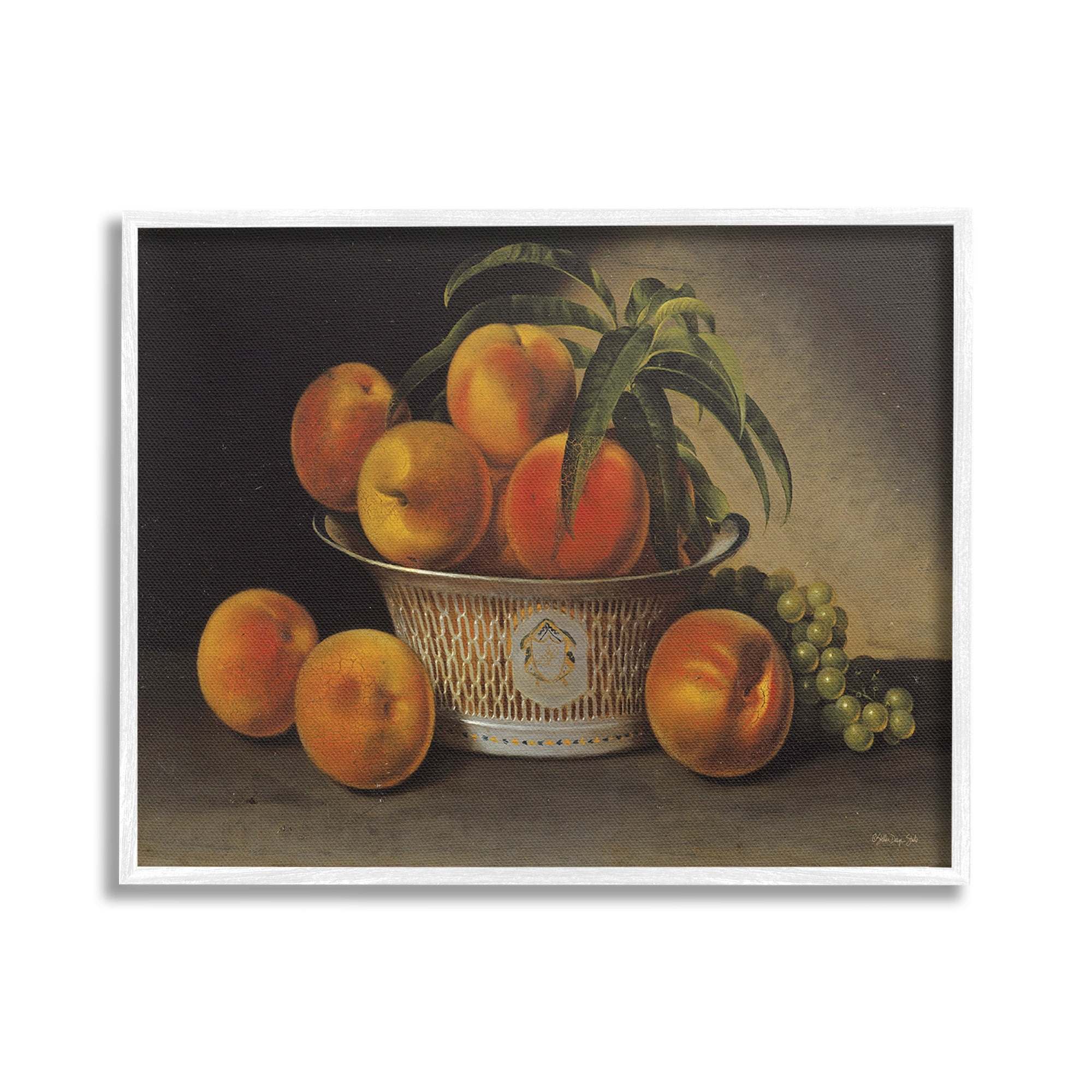 Stupell Industries Classic Peaches & Grapes Food & Beverage Painting White Framed Art Print Wall Art, 30 x 24