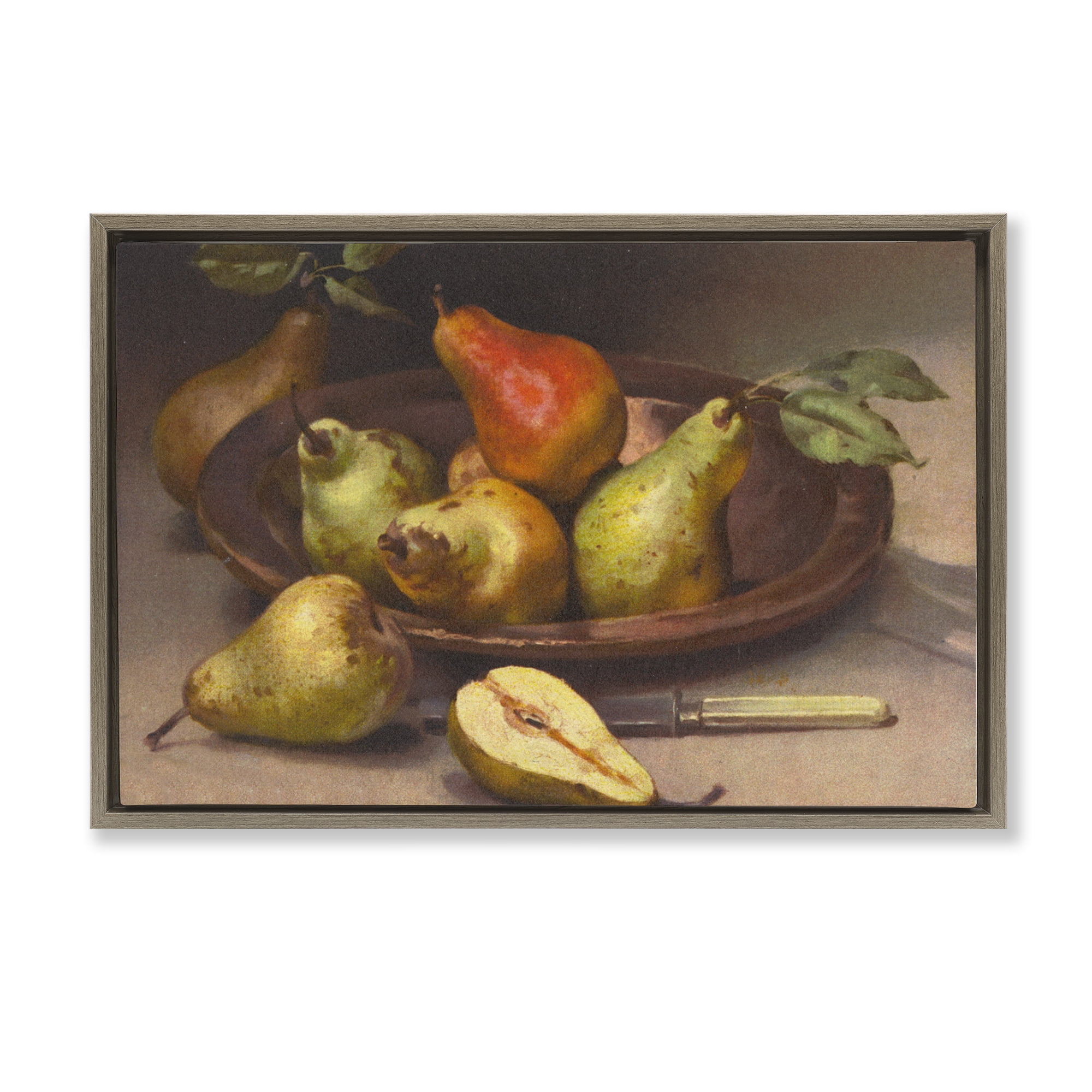 Stupell Industries Classic Pears Still Life Food & Beverage Painting Brown Floater Framed Canvas Art Print Wall Art, 25 x 17
