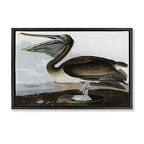 Stupell Industries Classic Pelican at Beach Animals & Insects Painting Black Floater Framed Canvas Art Print Wall Art, 25 x 17