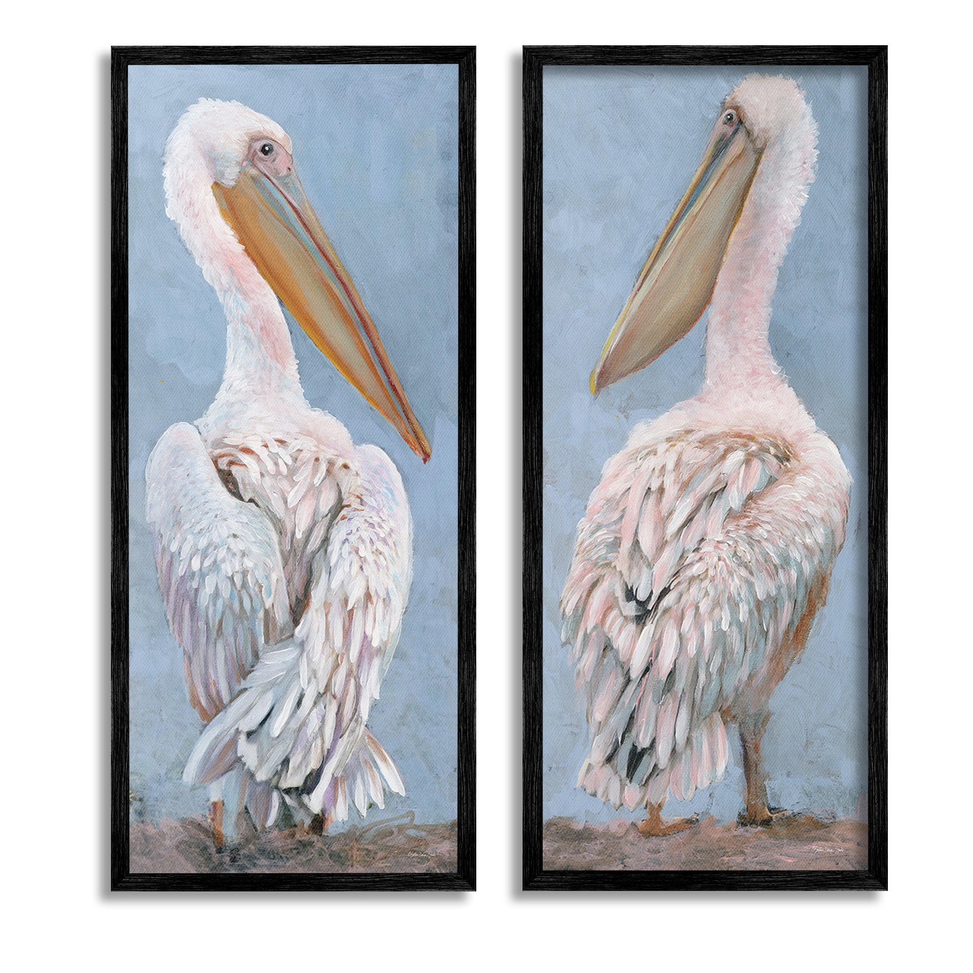 Stupell Industries Classic Pelicans Gazing Animals & Insects Painting Black Framed Art Print Wall Art, 13 x 30, Set of 2