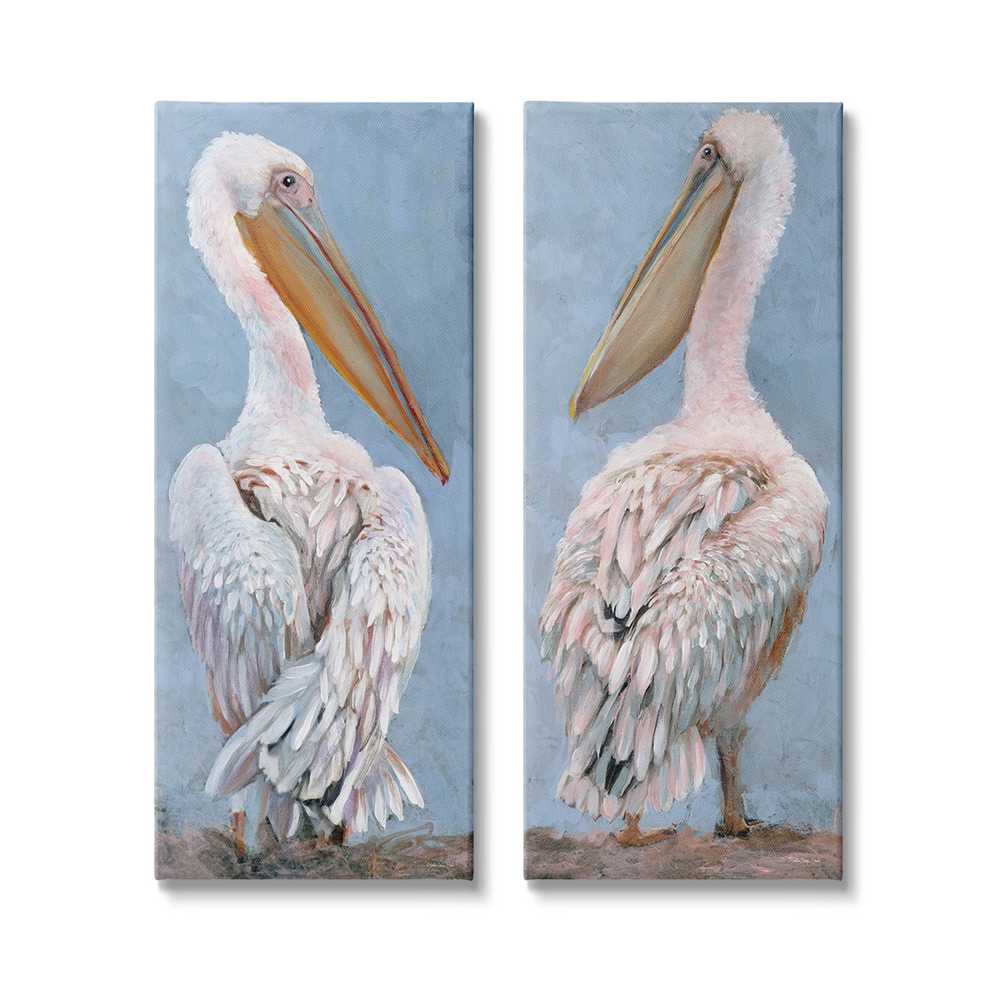 Stupell Industries Classic Pelicans Gazing Animals & Insects Painting Gallery Wrapped Canvas Art Print Wall Art, 10 x 24, Set of 2