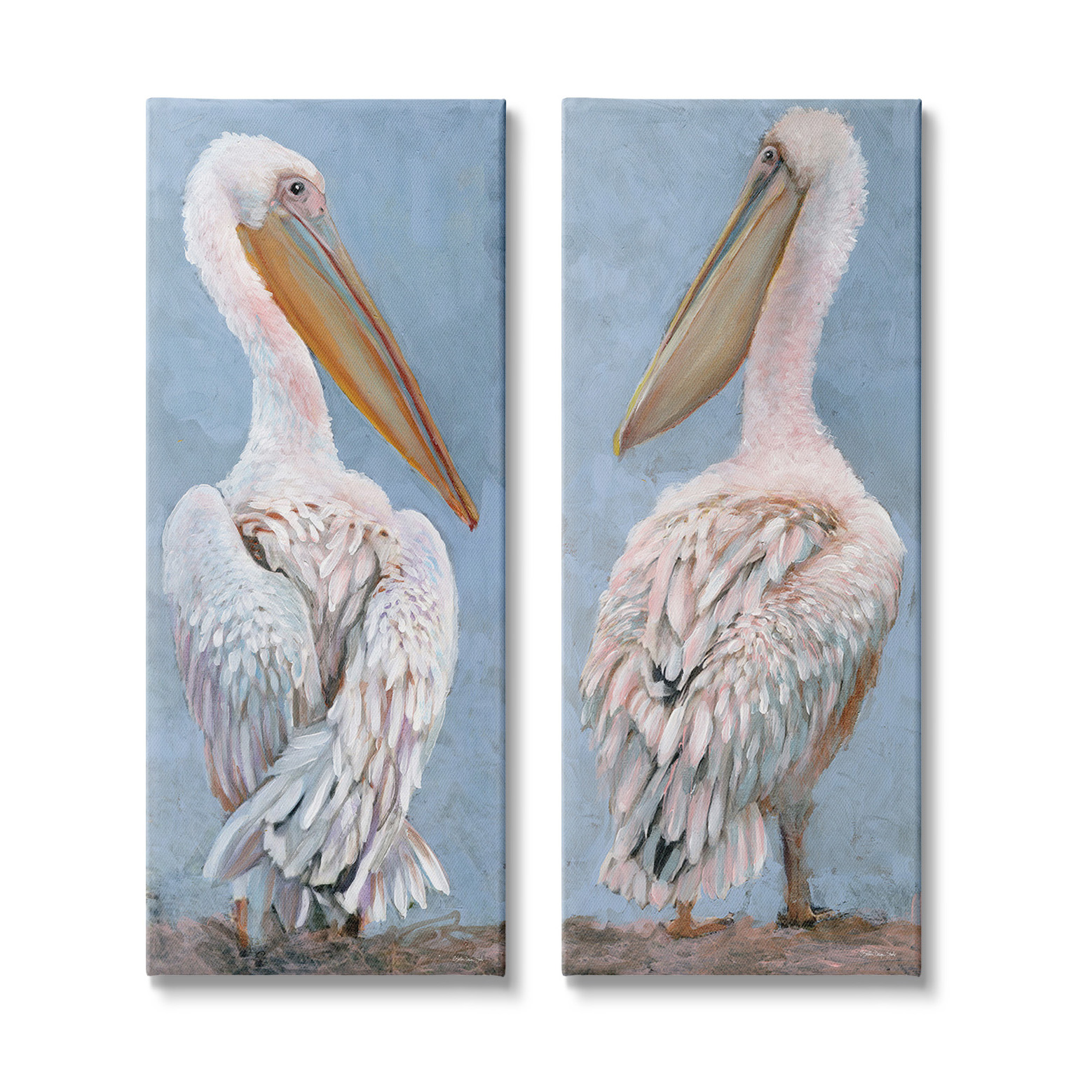 Stupell Industries Classic Pelicans Gazing Animals & Insects Painting Gallery Wrapped Canvas Art Print Wall Art, 13 x 30, Set of 2
