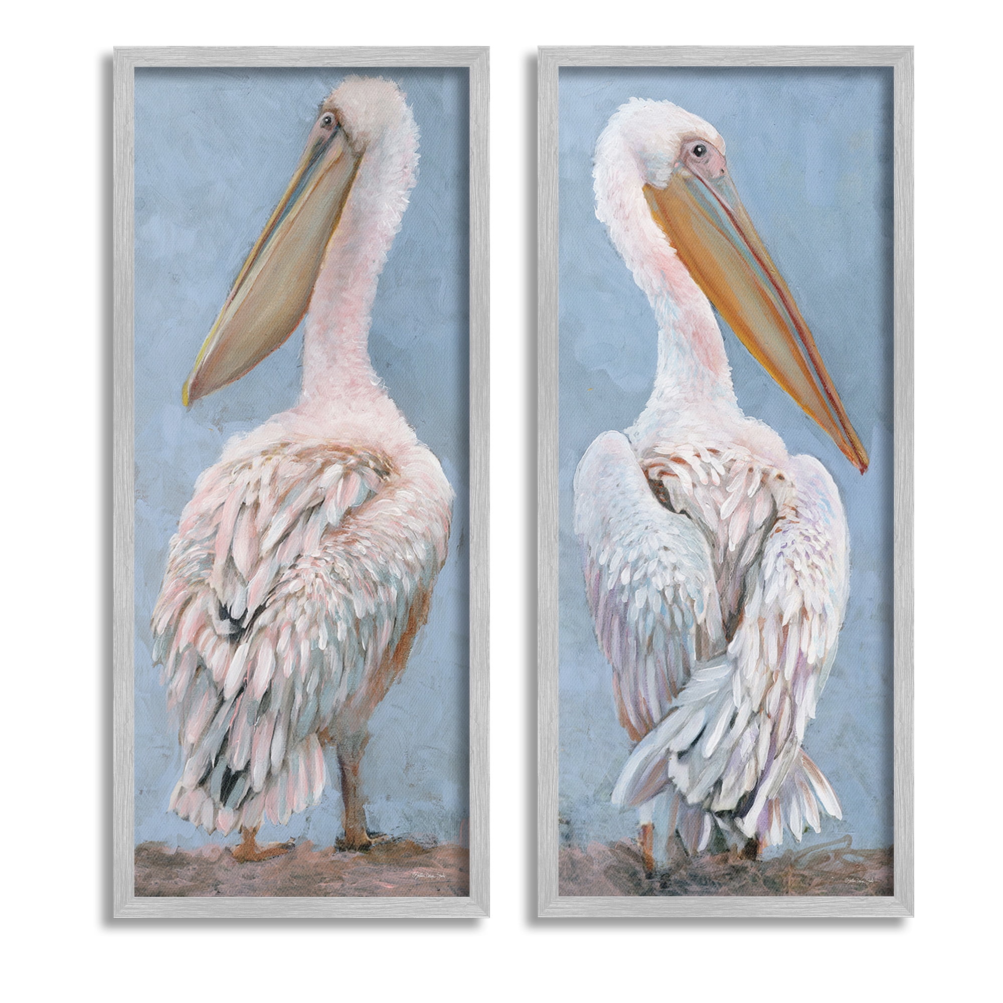 Stupell Industries Classic Pelicans Gazing Animals & Insects Painting Gray Framed Art Print Wall Art, 13 x 30, Set of 2