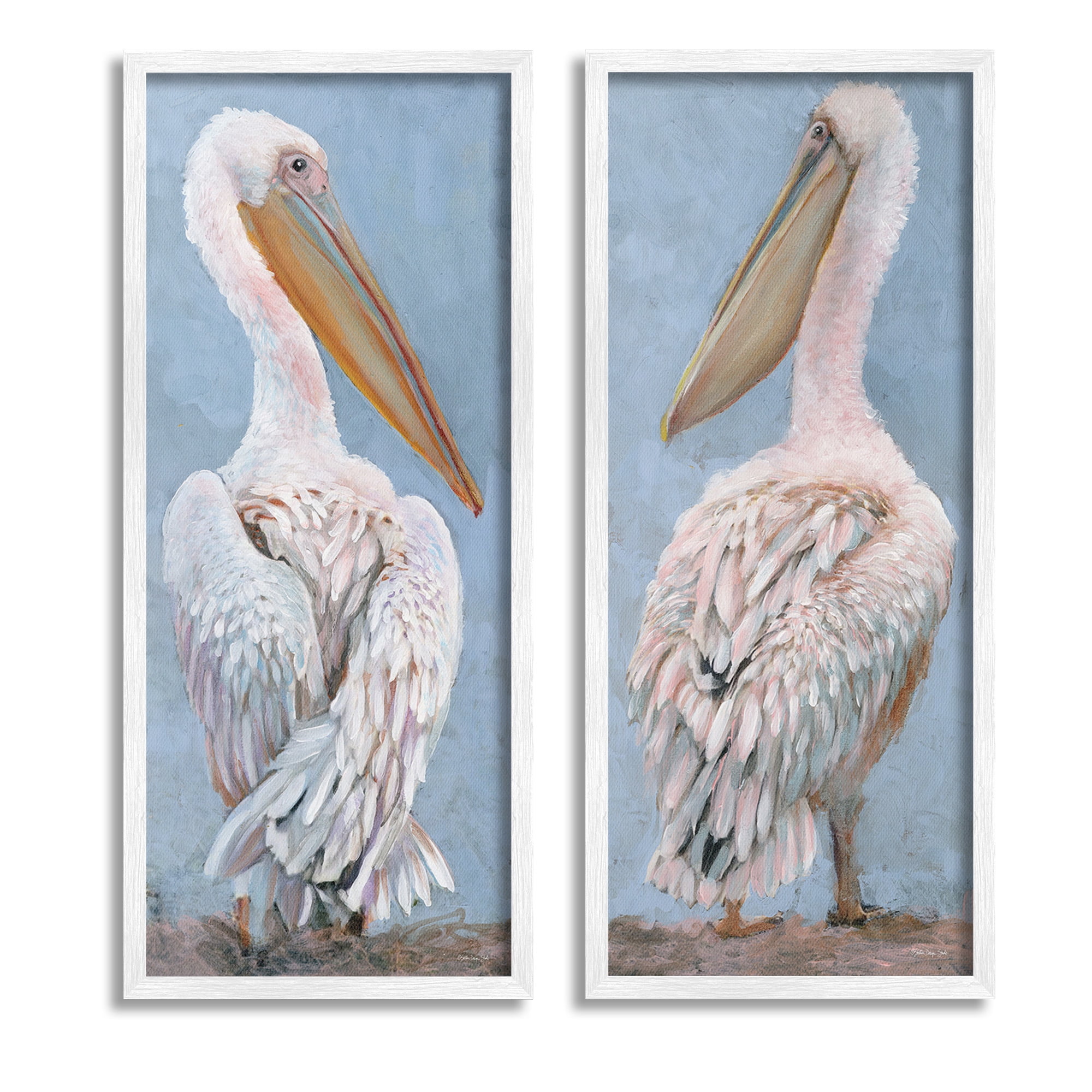 Stupell Industries Classic Pelicans Gazing Animals & Insects Painting White Framed Art Print Wall Art, 13 x 30, Set of 2