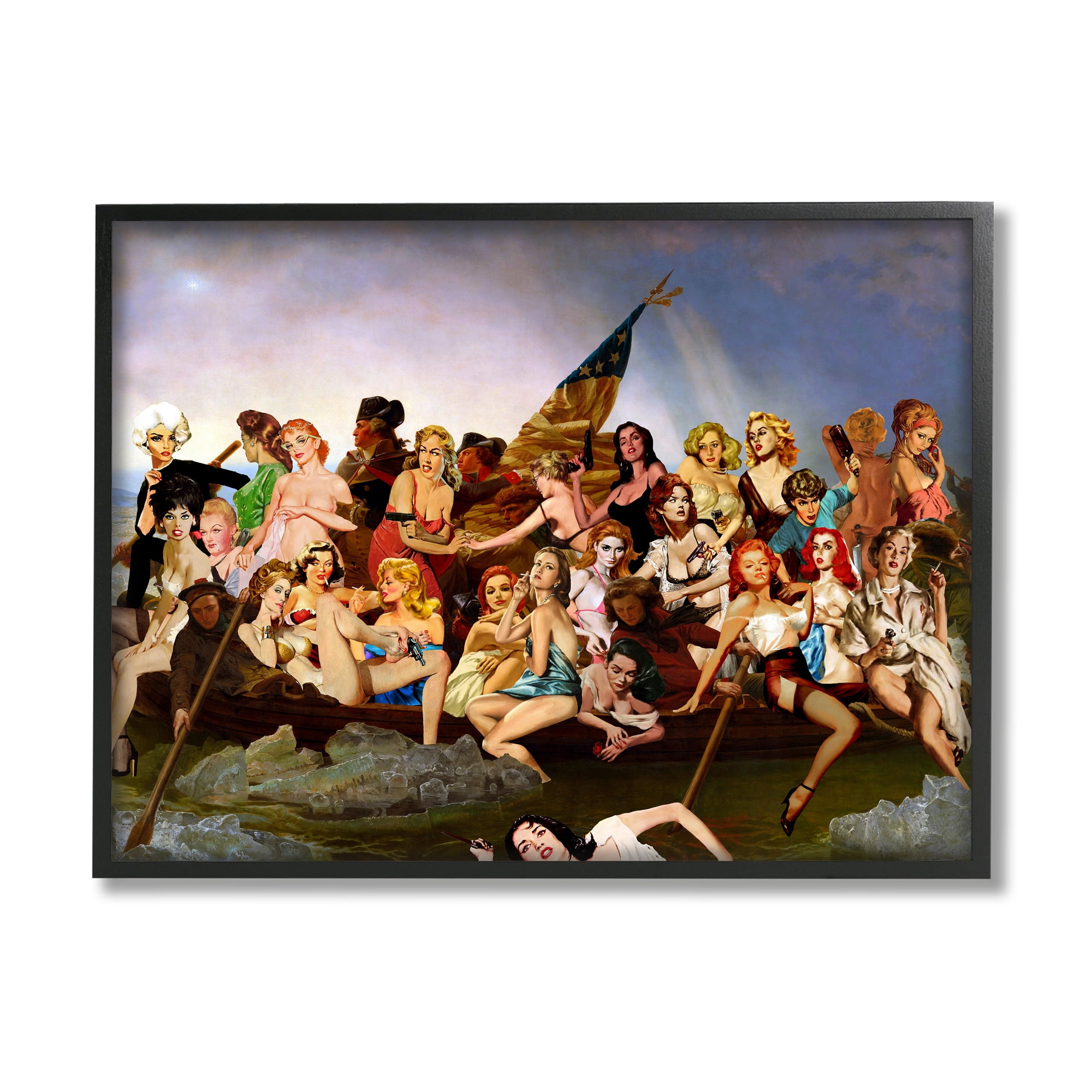 Stupell Industries Classic People Collage Novelty Painting Black Framed Art Print Wall Art, 20 x 16