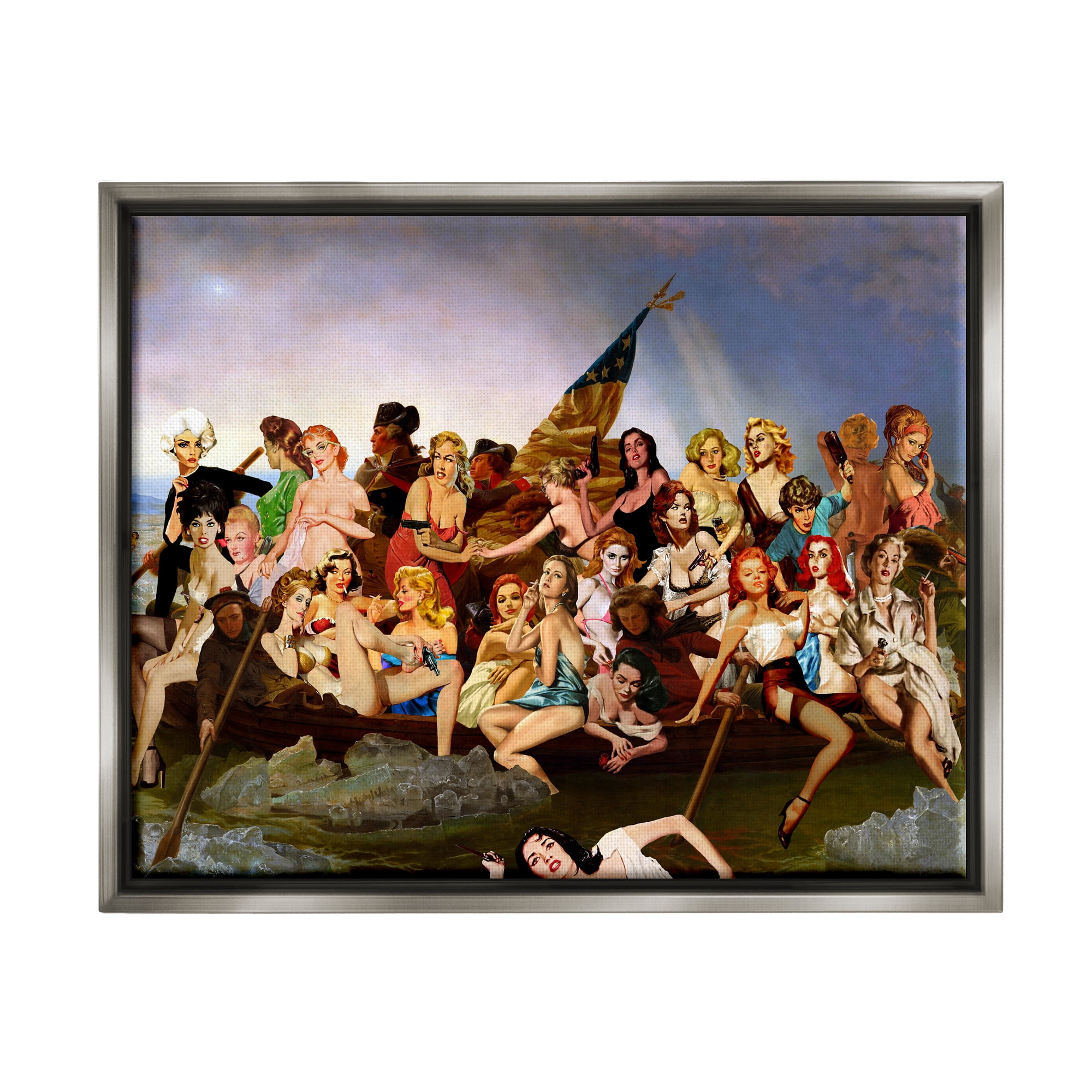 Stupell Industries Classic People Collage Novelty Painting Gray Floater Framed Canvas Art Print Wall Art, 21 x 17