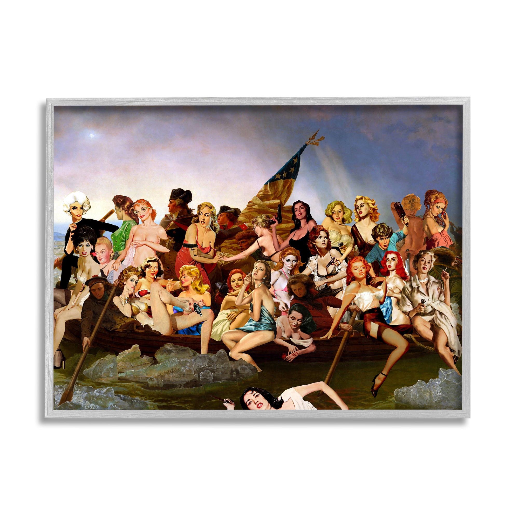 Stupell Industries Classic People Collage Novelty Painting Gray Framed Art Print Wall Art, 14 x 11
