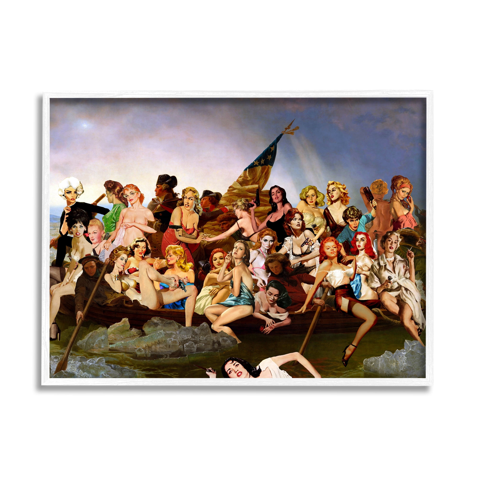 Stupell Industries Classic People Collage Novelty Painting White Framed Art Print Wall Art, 30 x 24