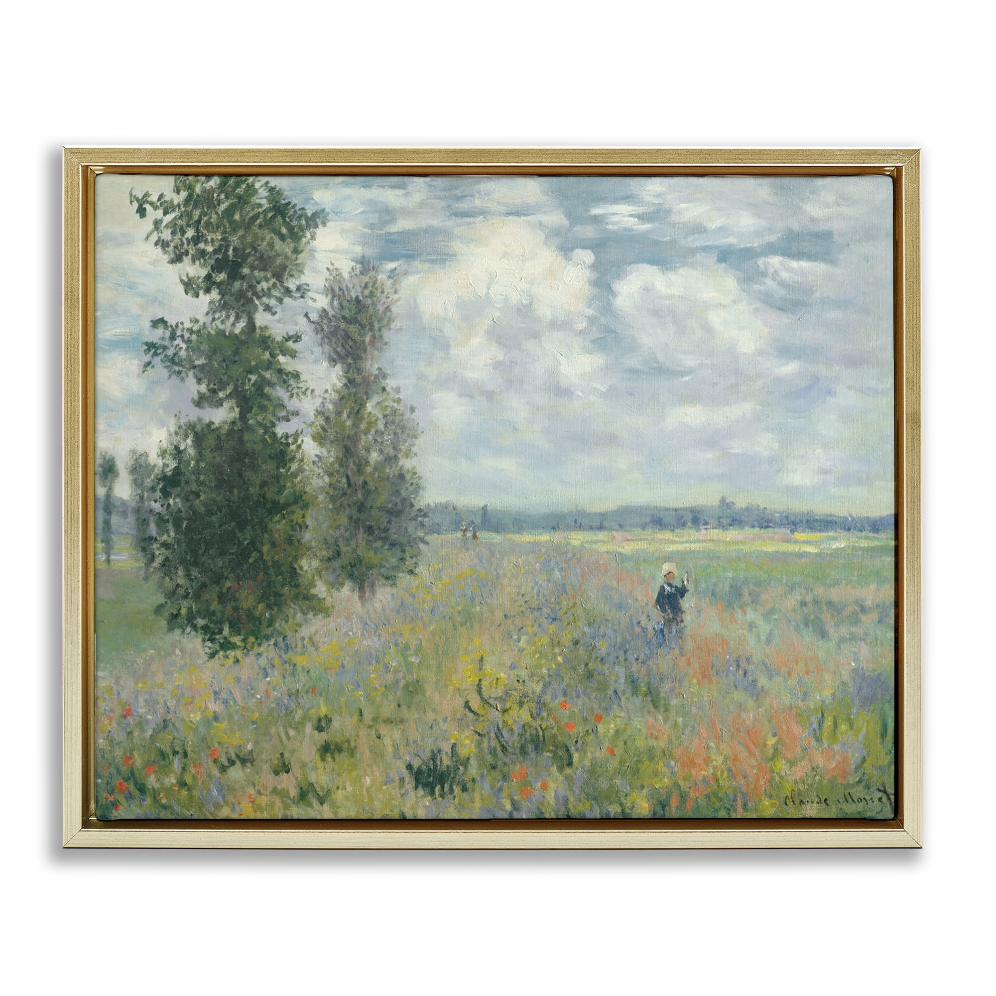 Stupell Industries Classic Poppy Field Near Argenteuil Landscape & Nature Painting Gold Floater Framed Canvas Art Print Wall Art, 31 x 25
