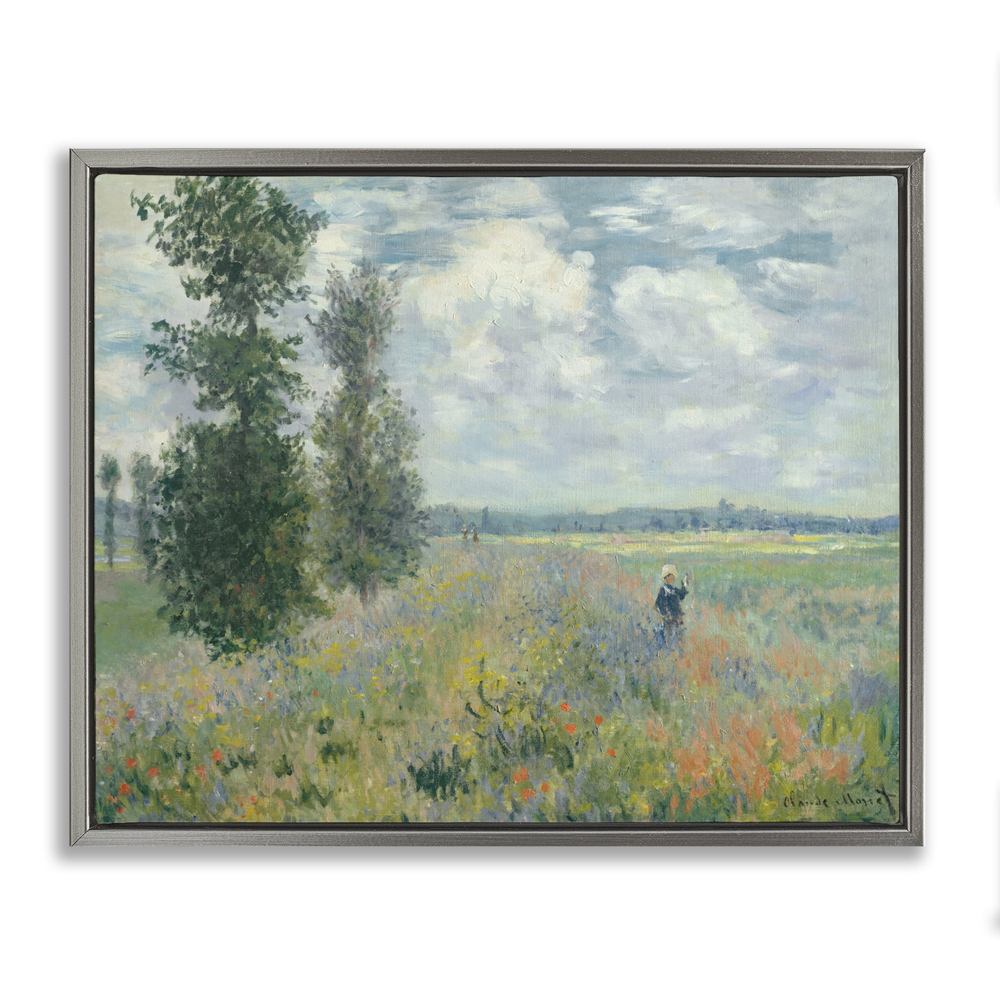 Stupell Industries Classic Poppy Field Near Argenteuil Landscape & Nature Painting Gray Floater Framed Canvas Art Print Wall Art, 31 x 25