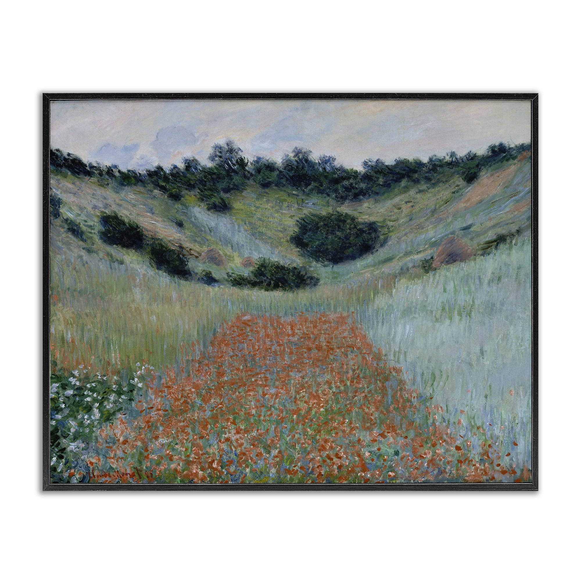 Stupell Industries Classic Poppy Field in Hollow Landscape & Nature Painting Black Framed Art Print Wall Art, 30 x 24