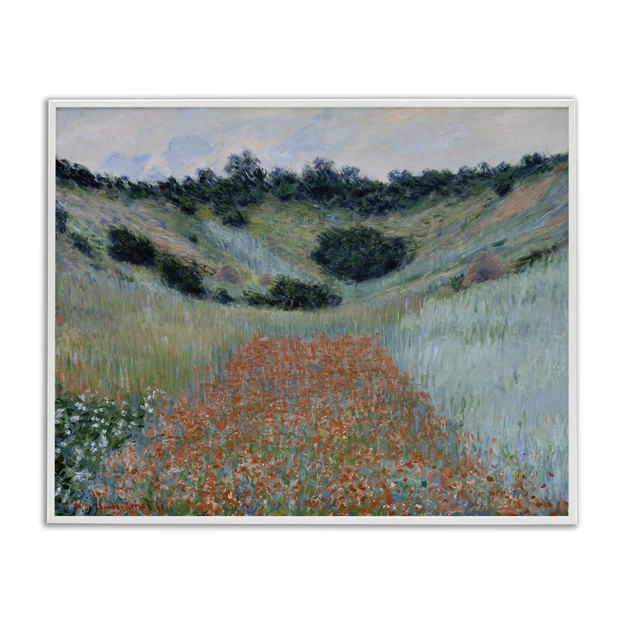 Stupell Industries Classic Poppy Field in Hollow Landscape & Nature Painting White Framed Art Print Wall Art, 14 x 11