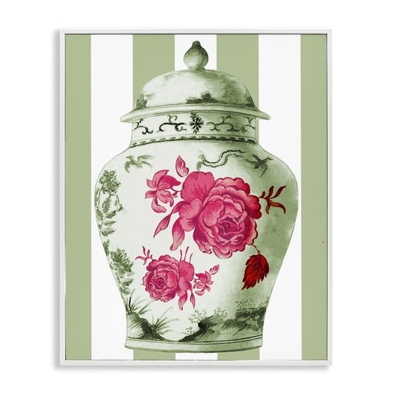 Stupell Industries Classic Porcelain Vase over Stripes Culture Painting White Framed Art Print Wall Art, 24 x 30