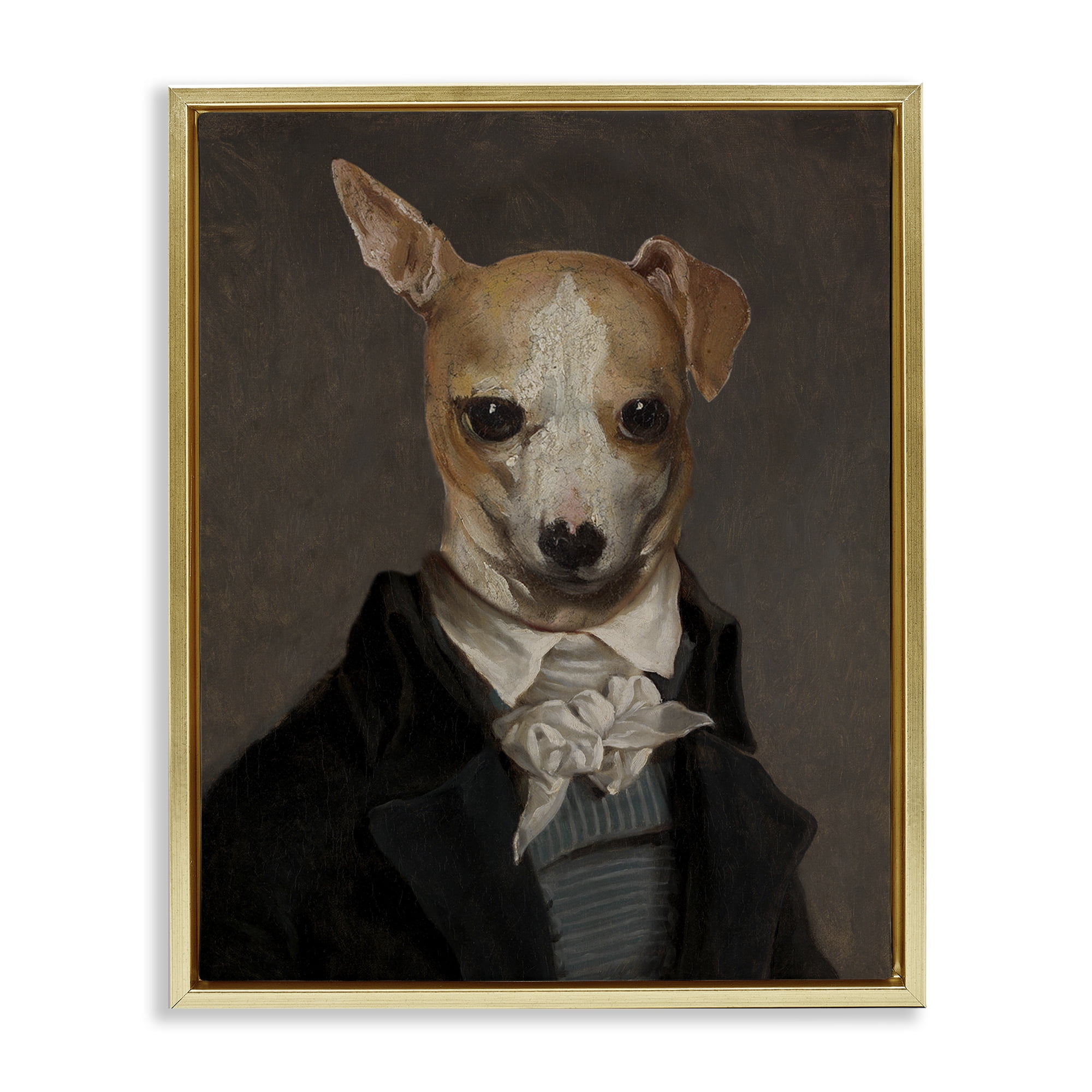 Stupell Industries Classic Portrait Chihuahua Animals & Insects Painting Gold Floater Framed Canvas Art Print Wall Art, 25 x 31