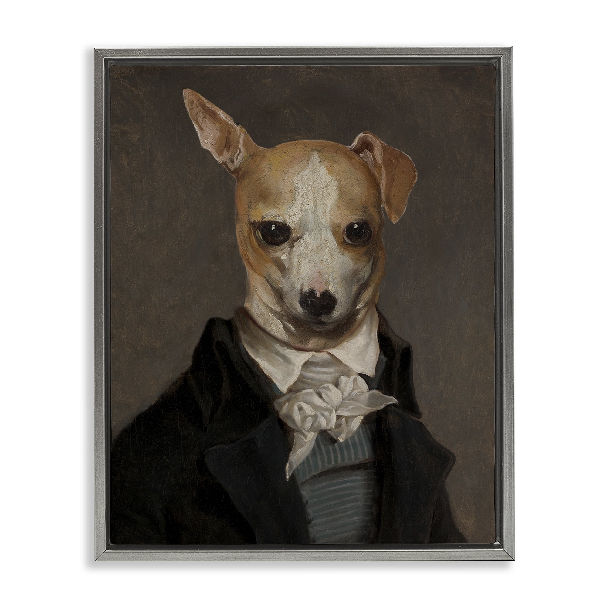 Stupell Industries Classic Portrait Chihuahua Animals & Insects Painting Gray Floater Framed Canvas Art Print Wall Art, 25 x 31