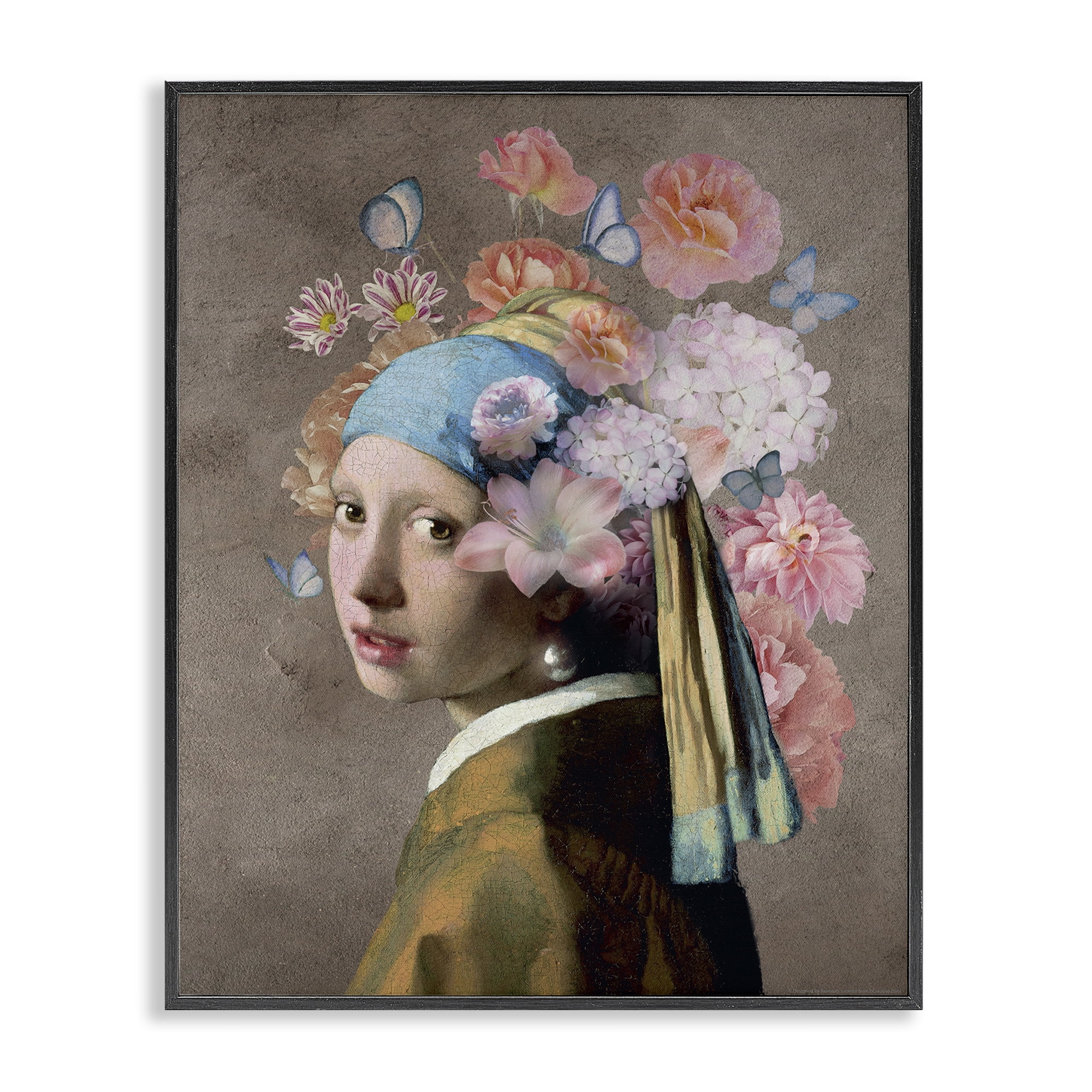 Stupell Industries Classic Portrait with Flowers Plants & Flowers Painting Black Framed Art Print Wall Art, 24 x 30