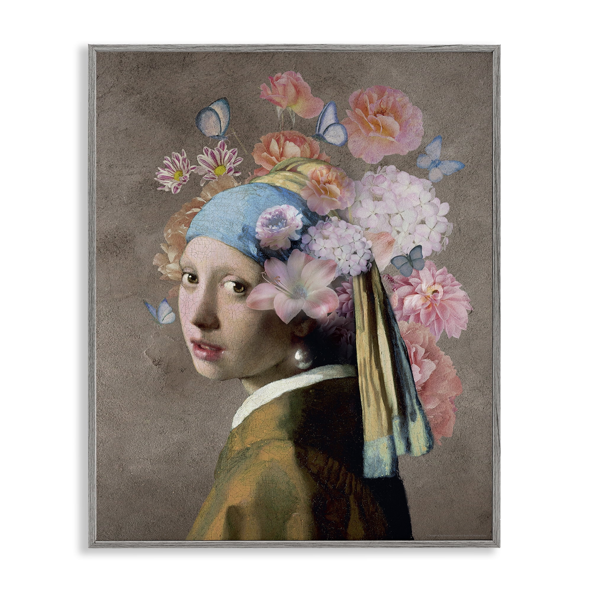 Stupell Industries Classic Portrait with Flowers Plants & Flowers Painting Gray Framed Art Print Wall Art, 24 x 30