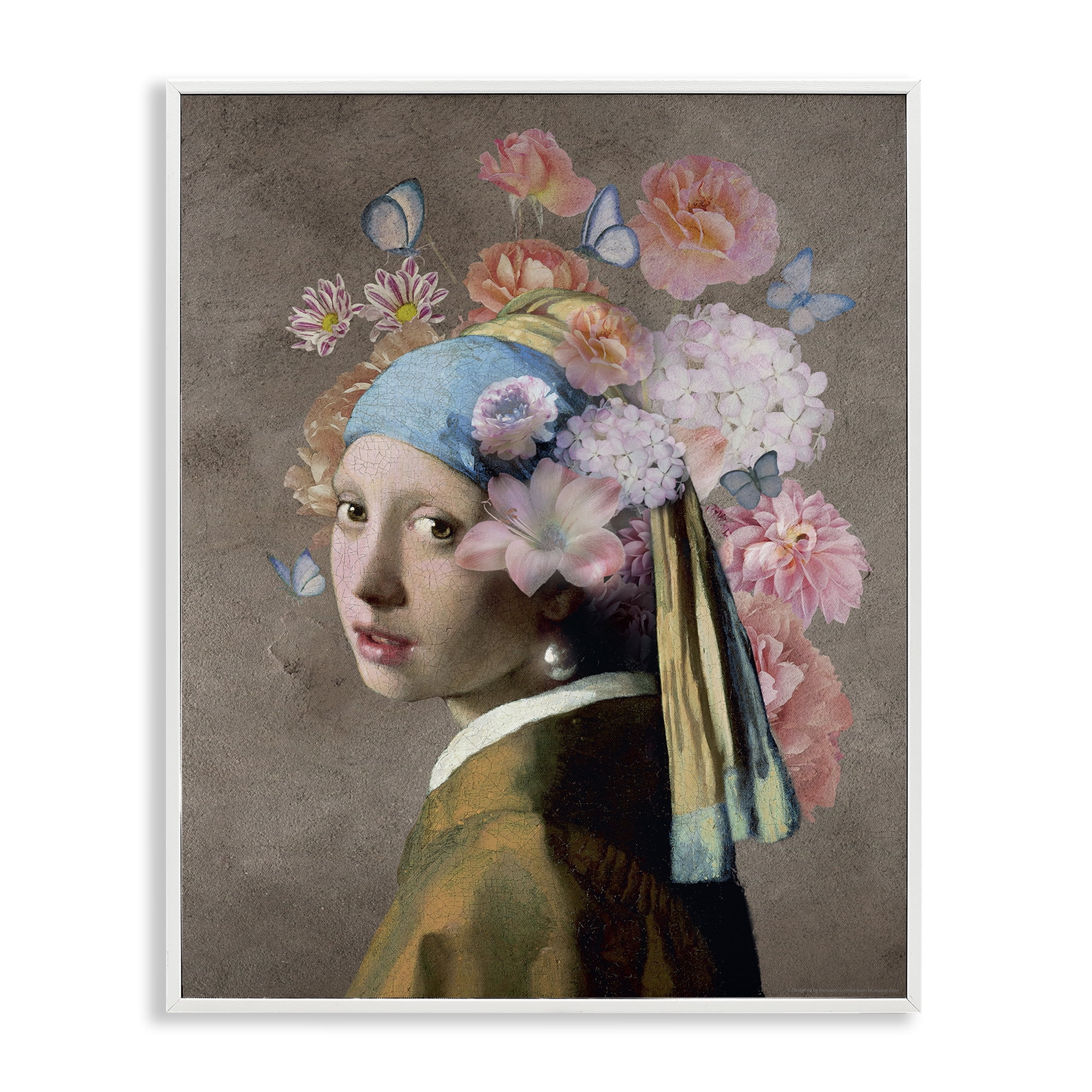 Stupell Industries Classic Portrait with Flowers Plants & Flowers Painting White Framed Art Print Wall Art, 11 x 14