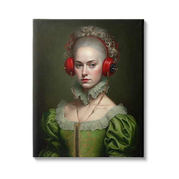 Stupell Industries Classic Portrait with Headphones Beauty & Fashion Painting Gallery Wrapped Canvas Print Wall Art, 24 x 30