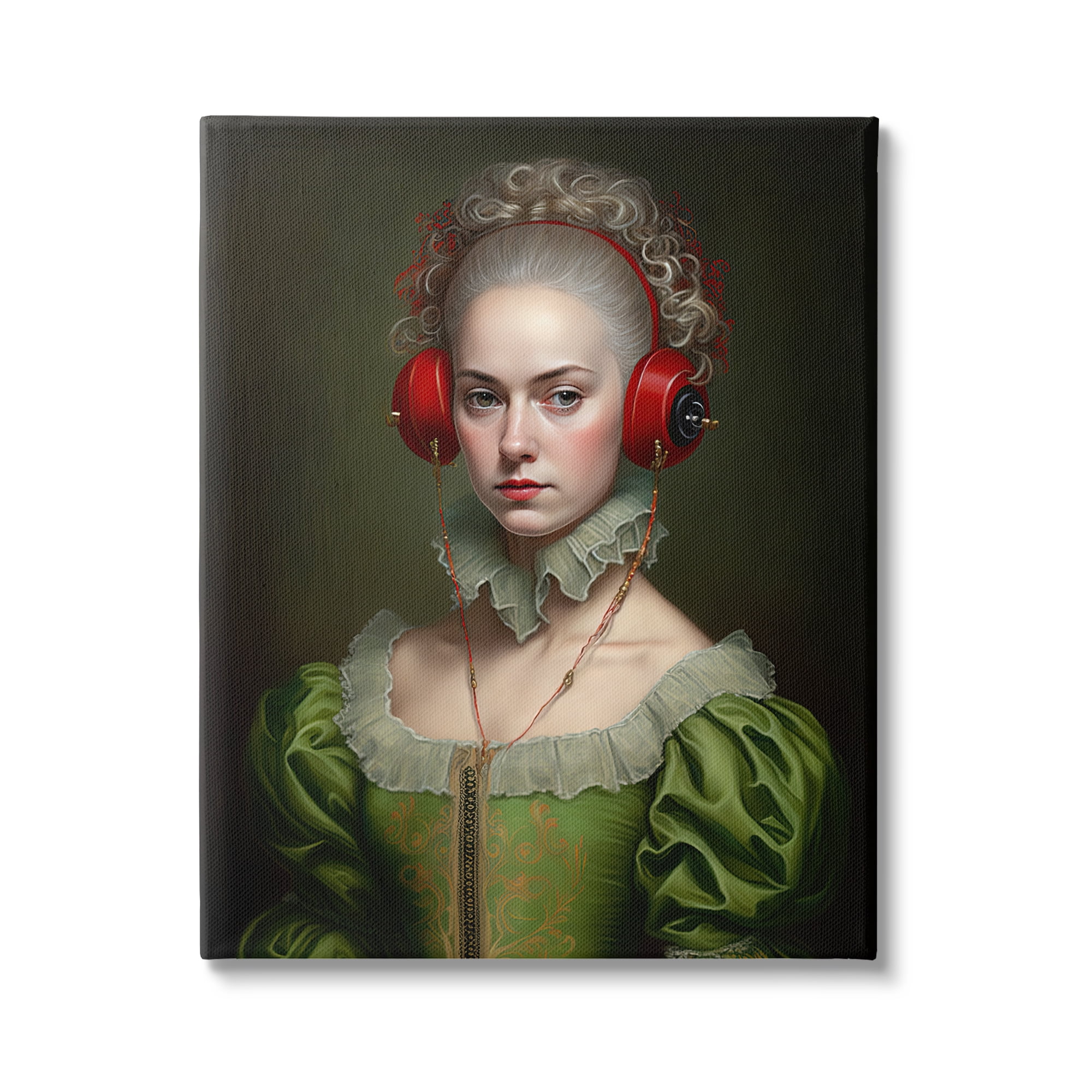 Stupell Industries Classic Portrait with Headphones Beauty & Fashion Painting Gallery Wrapped Canvas Print Wall Art, 30 x 40