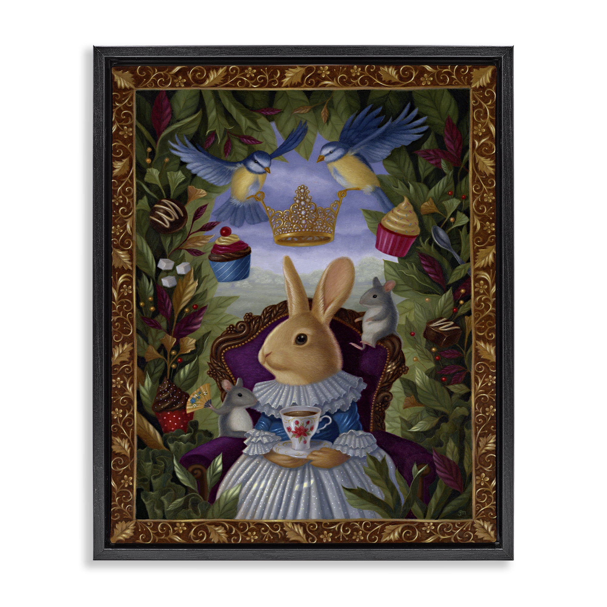 Stupell Industries Classic Rabbit Tea Party Landscape & Nature Painting Black Floater Framed Canvas Art Print Wall Art, 17 x 21