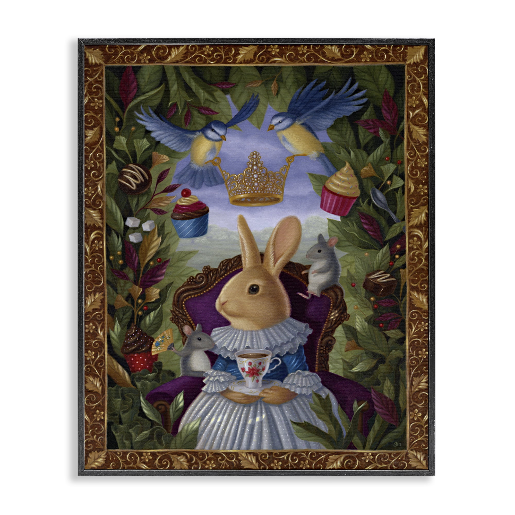 Stupell Industries Classic Rabbit Tea Party Landscape & Nature Painting Black Framed Art Print Wall Art, 24 x 30